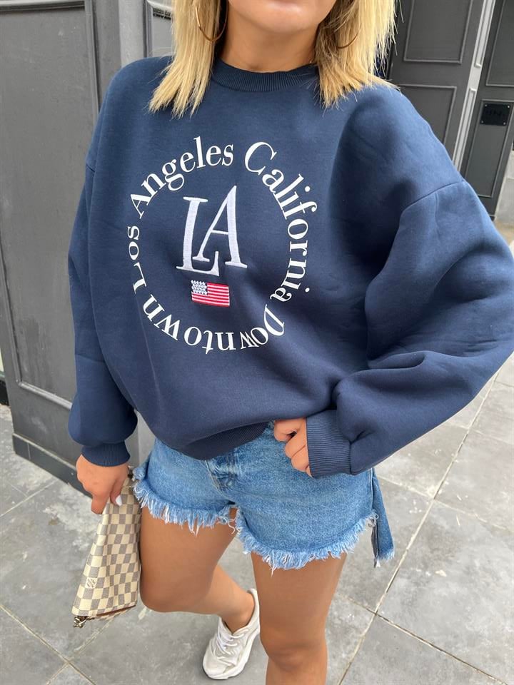 Lacivert LA Baskılı Sweatshirt