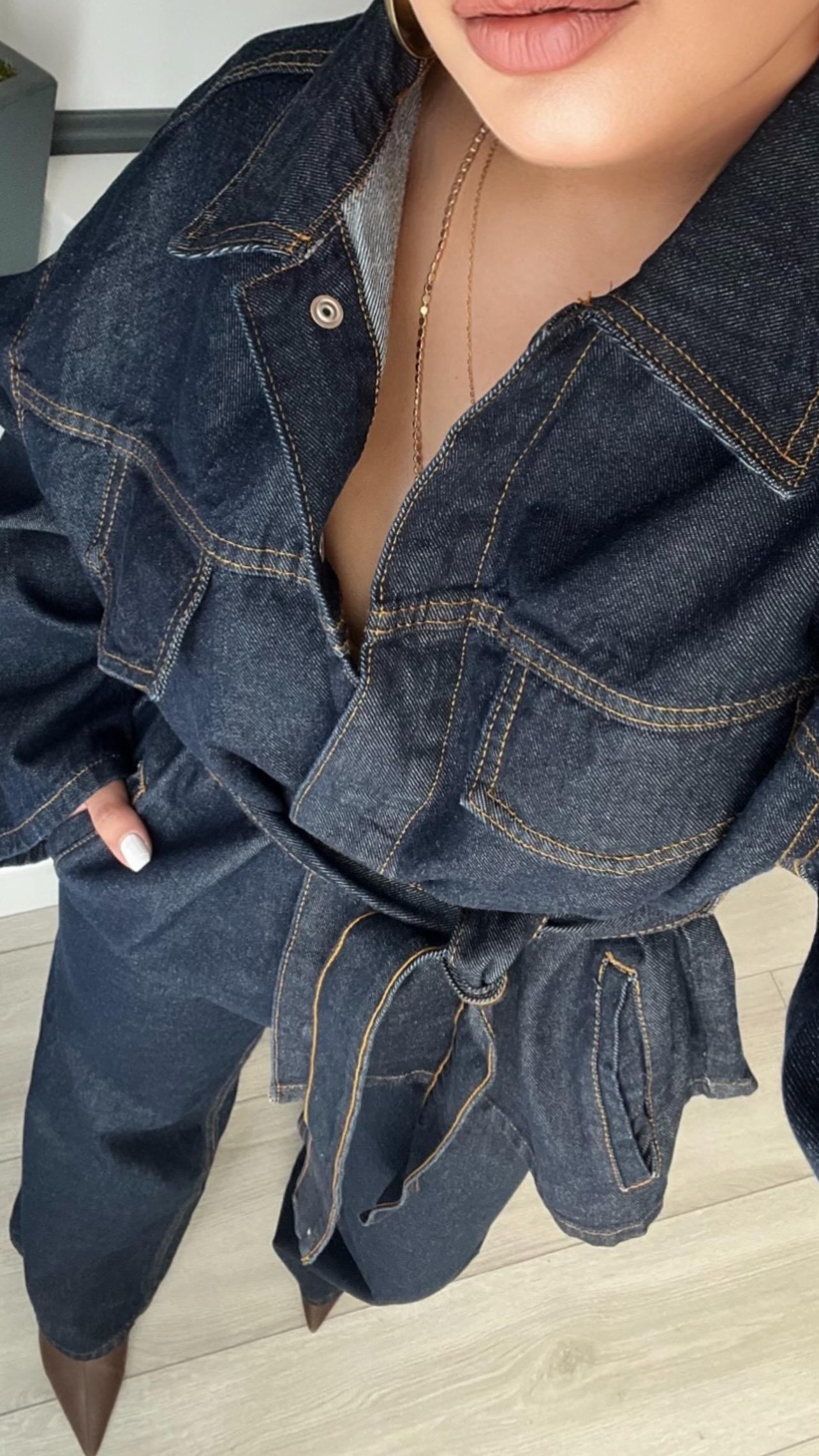 Lacivert Marka Model Belden Bağlamalı Denim Takım