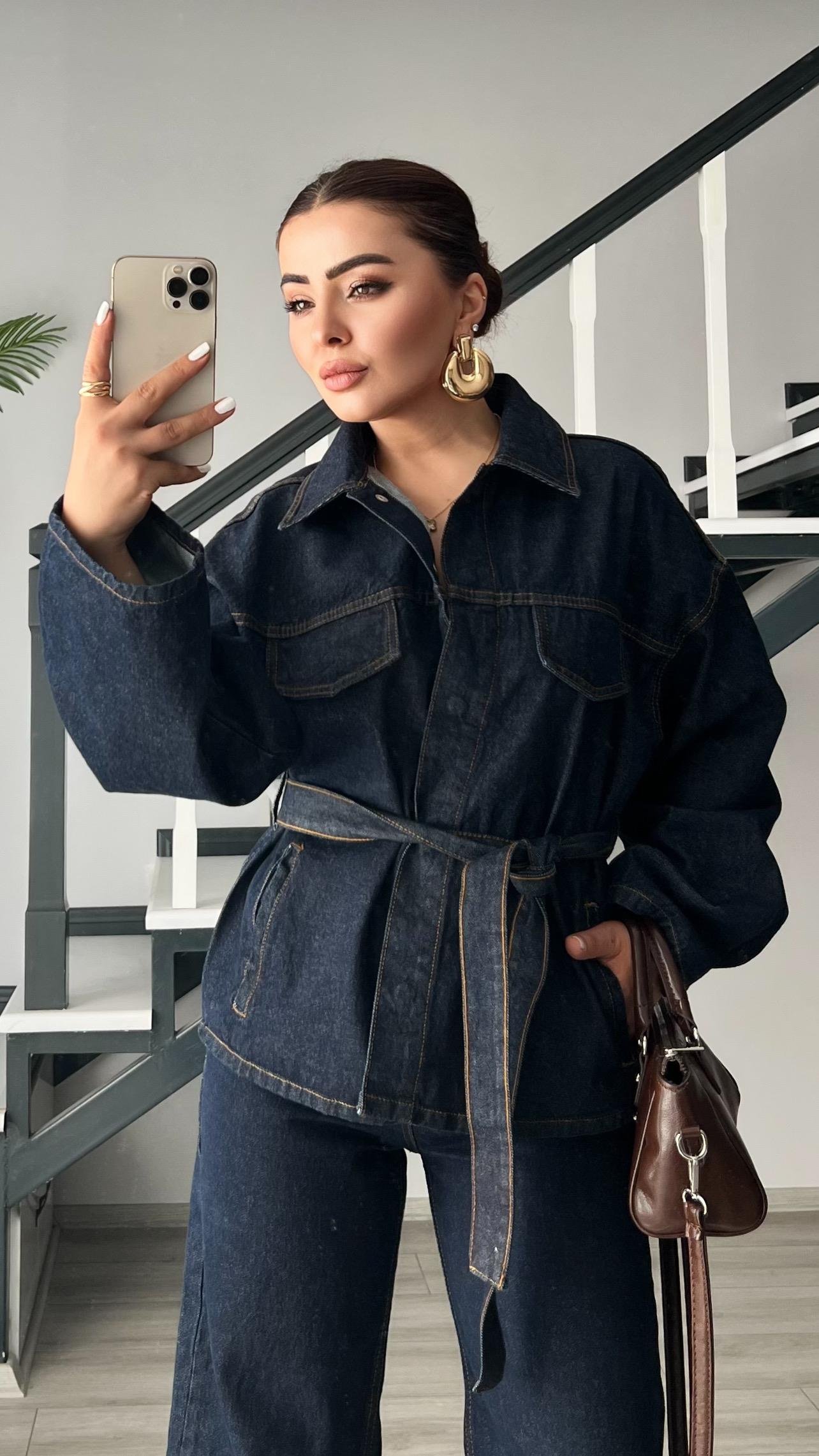 Lacivert Marka Model Belden Bağlamalı Denim Takım