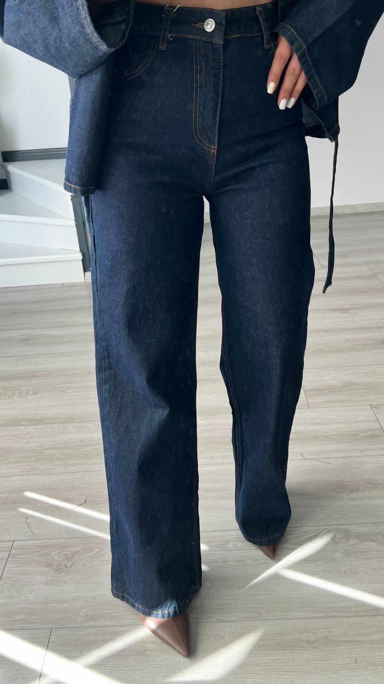 Lacivert Marka Model Belden Bağlamalı Denim Takım