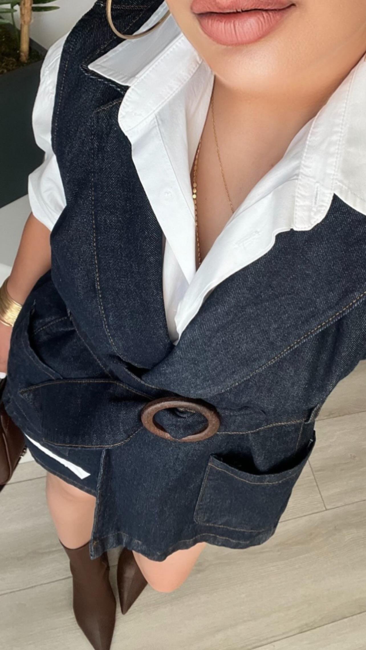 Lacivert Marka Model Kemerli Denim Yelek