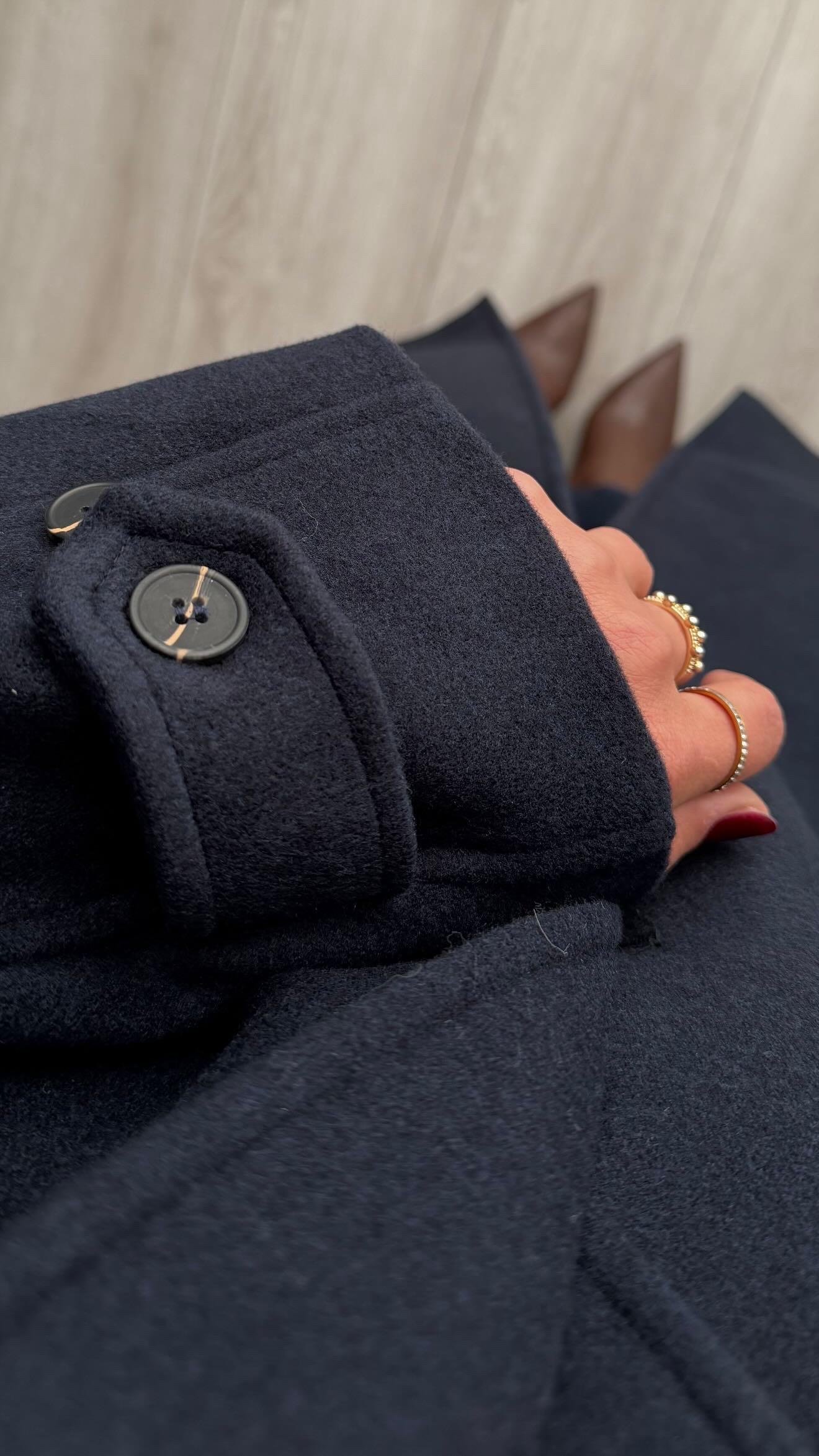 Lacivert Oversize Kaşe Kaban