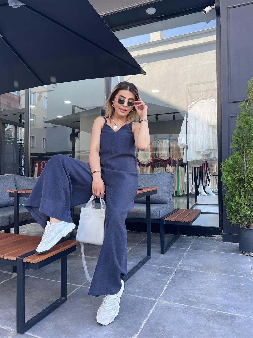 Lacivert Oysho Model Askıları Ayarlanabilir Tulum