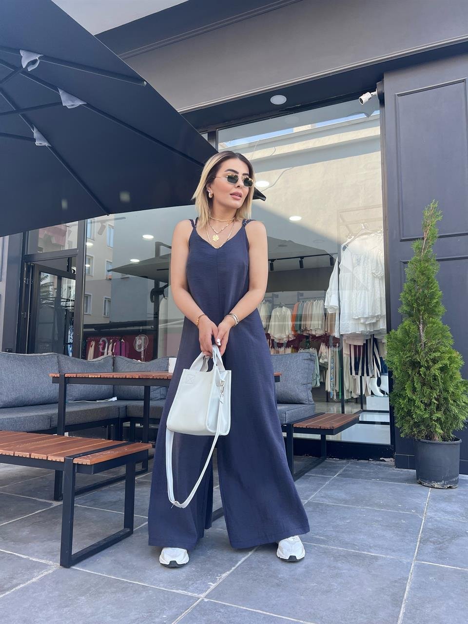 Lacivert Oysho Model Askıları Ayarlanabilir Tulum