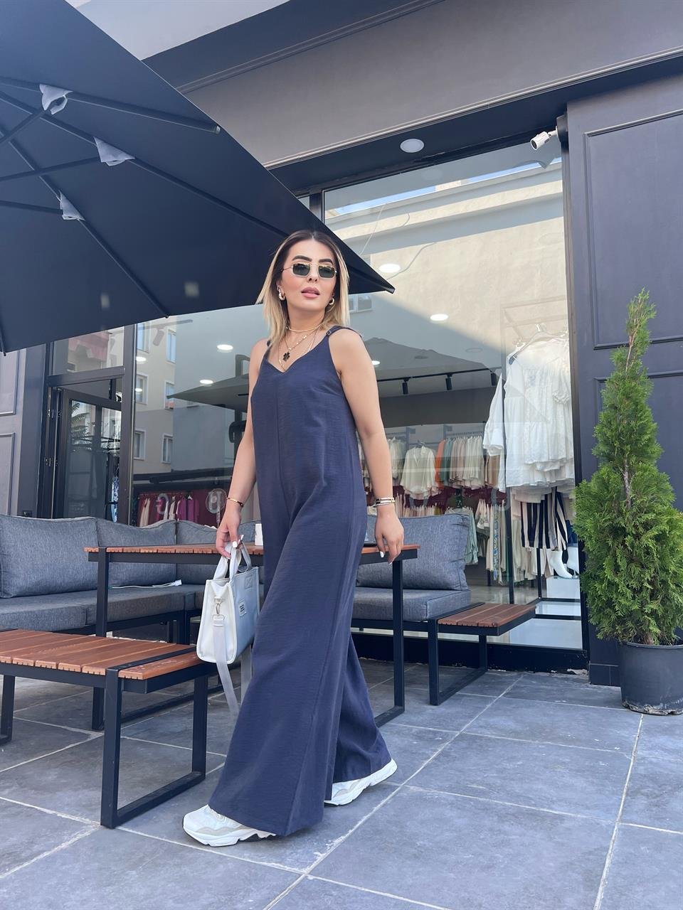 Lacivert Oysho Model Askıları Ayarlanabilir Tulum