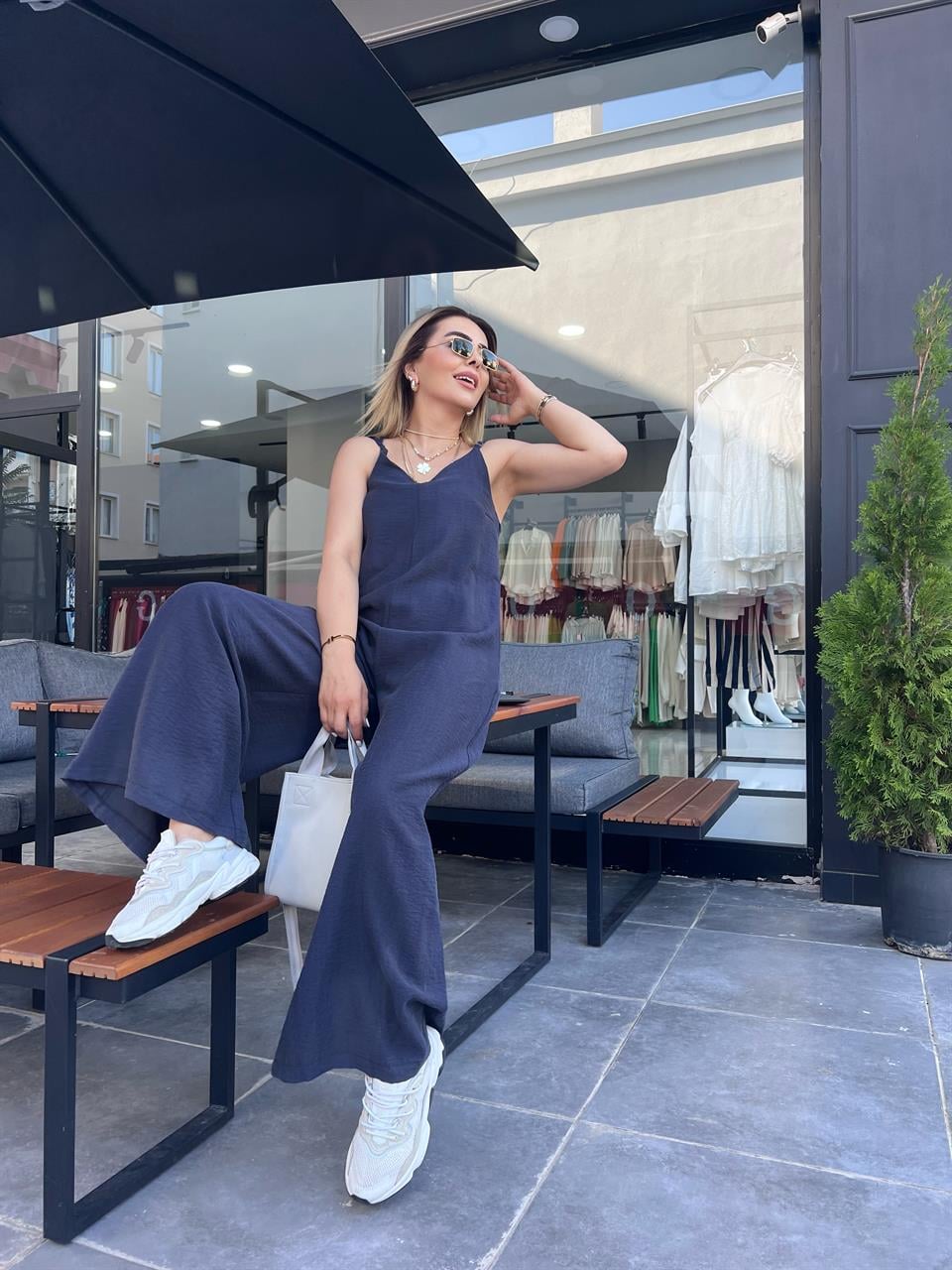 Lacivert Oysho Model Askıları Ayarlanabilir Tulum
