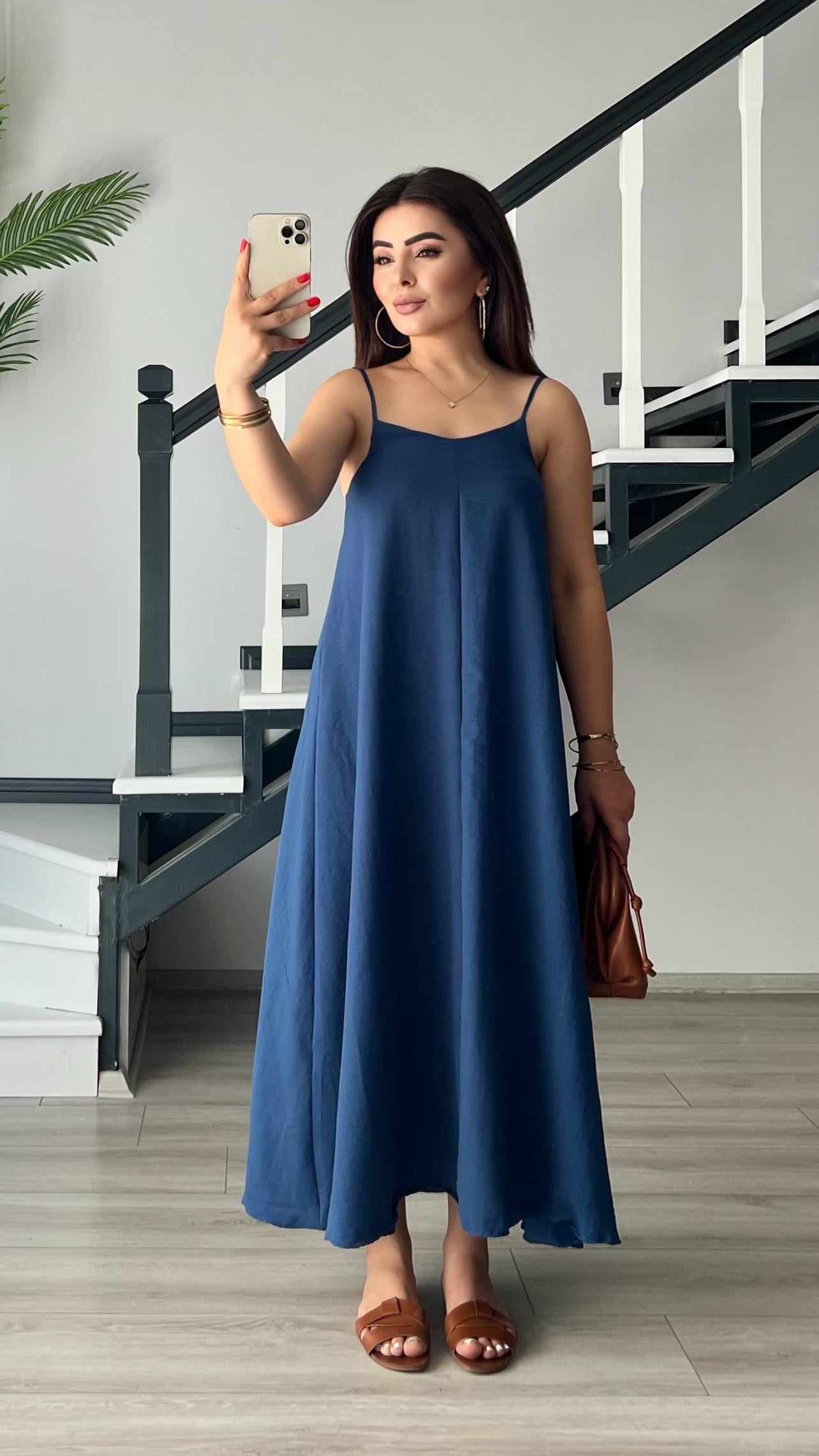 Lacivert Premium Askılı Elbise
