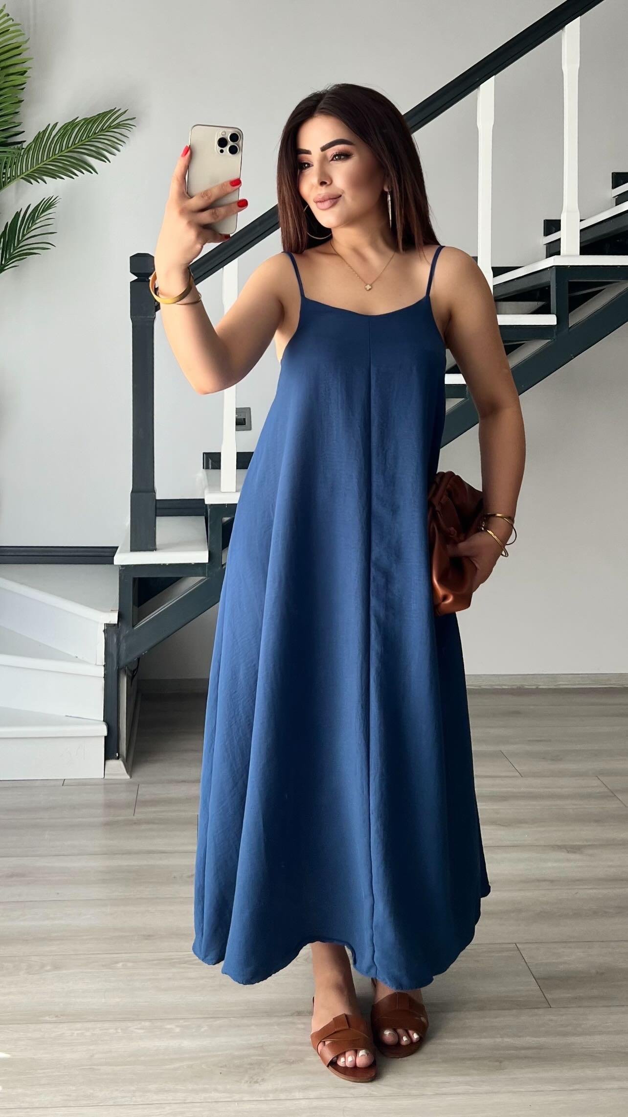 Lacivert Premium Askılı Elbise