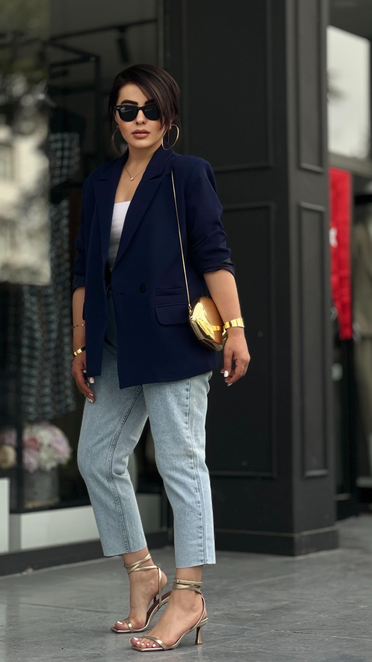 Lacivert Regular Tek Düğme Blazer Ceket 