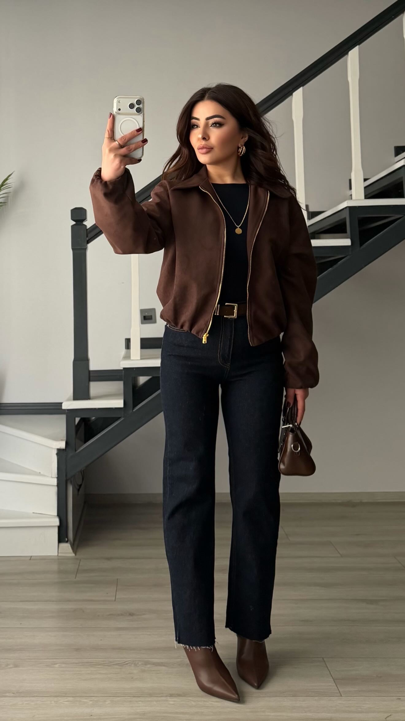 Lacivert Süet Kemerli Likralı Straight Jean