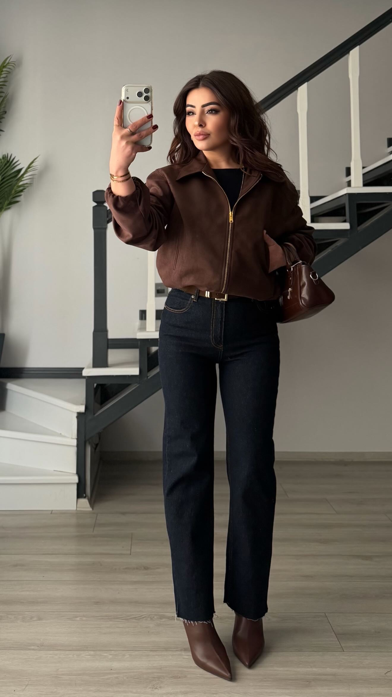 Lacivert Süet Kemerli Likralı Straight Jean
