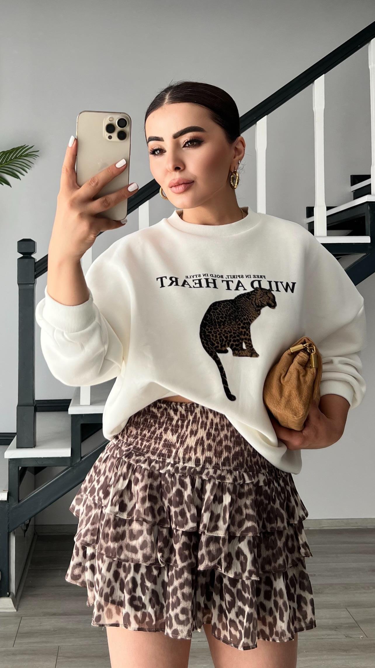 Leopar Desen Bel Gipeli Mini Etek