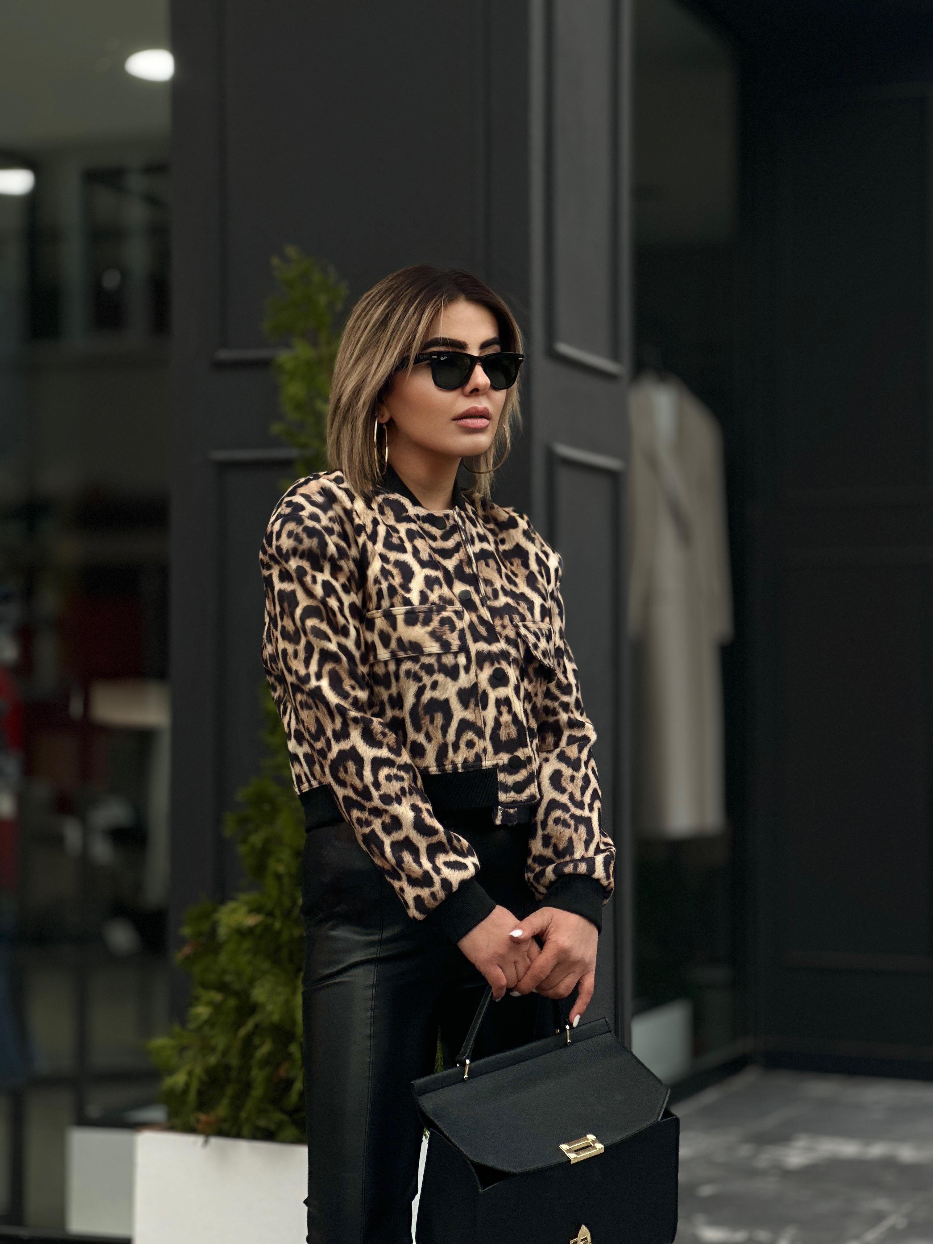 Leopar Desen Bomber Ceket 