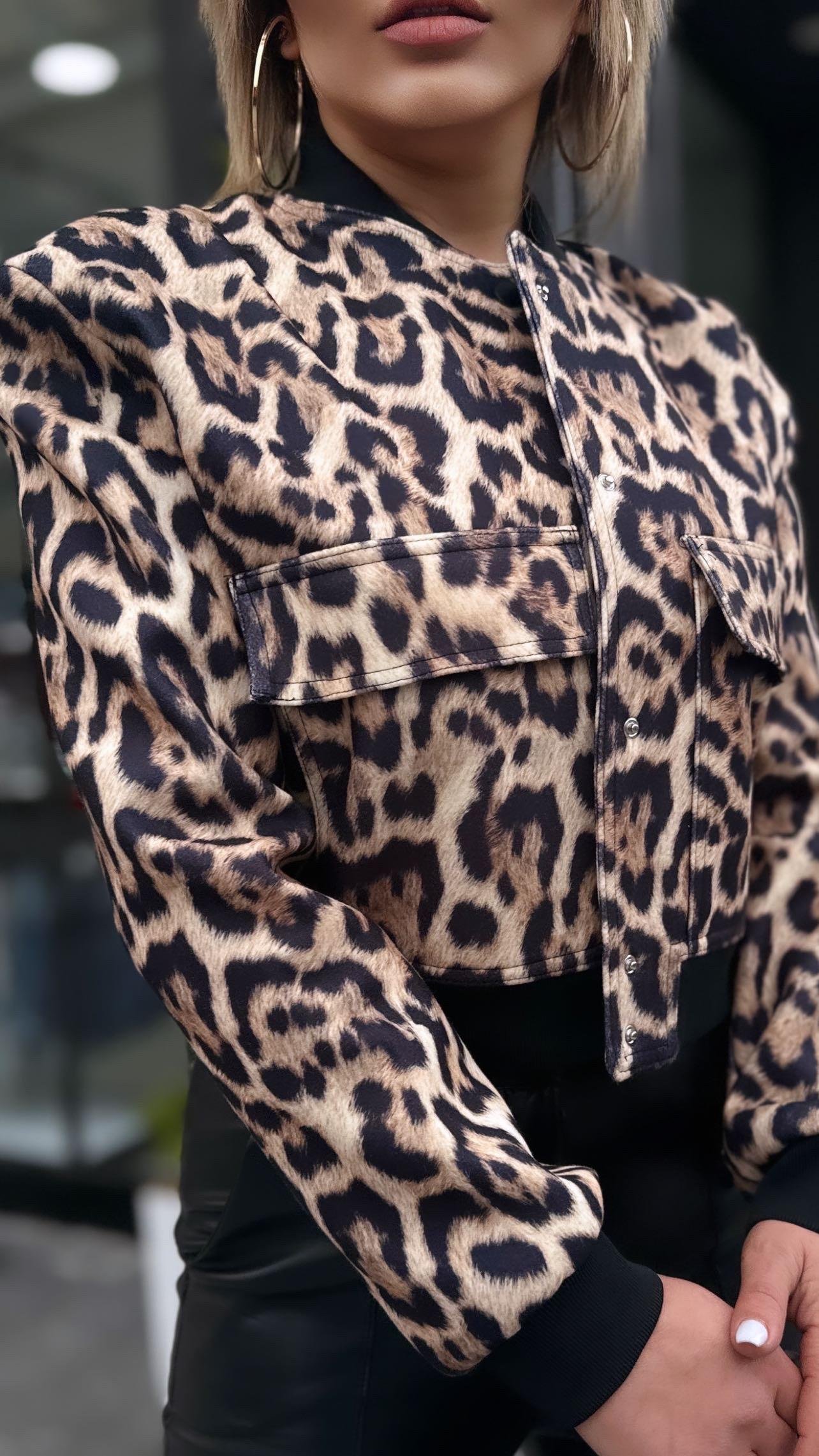 Leopar Desen Bomber Ceket 