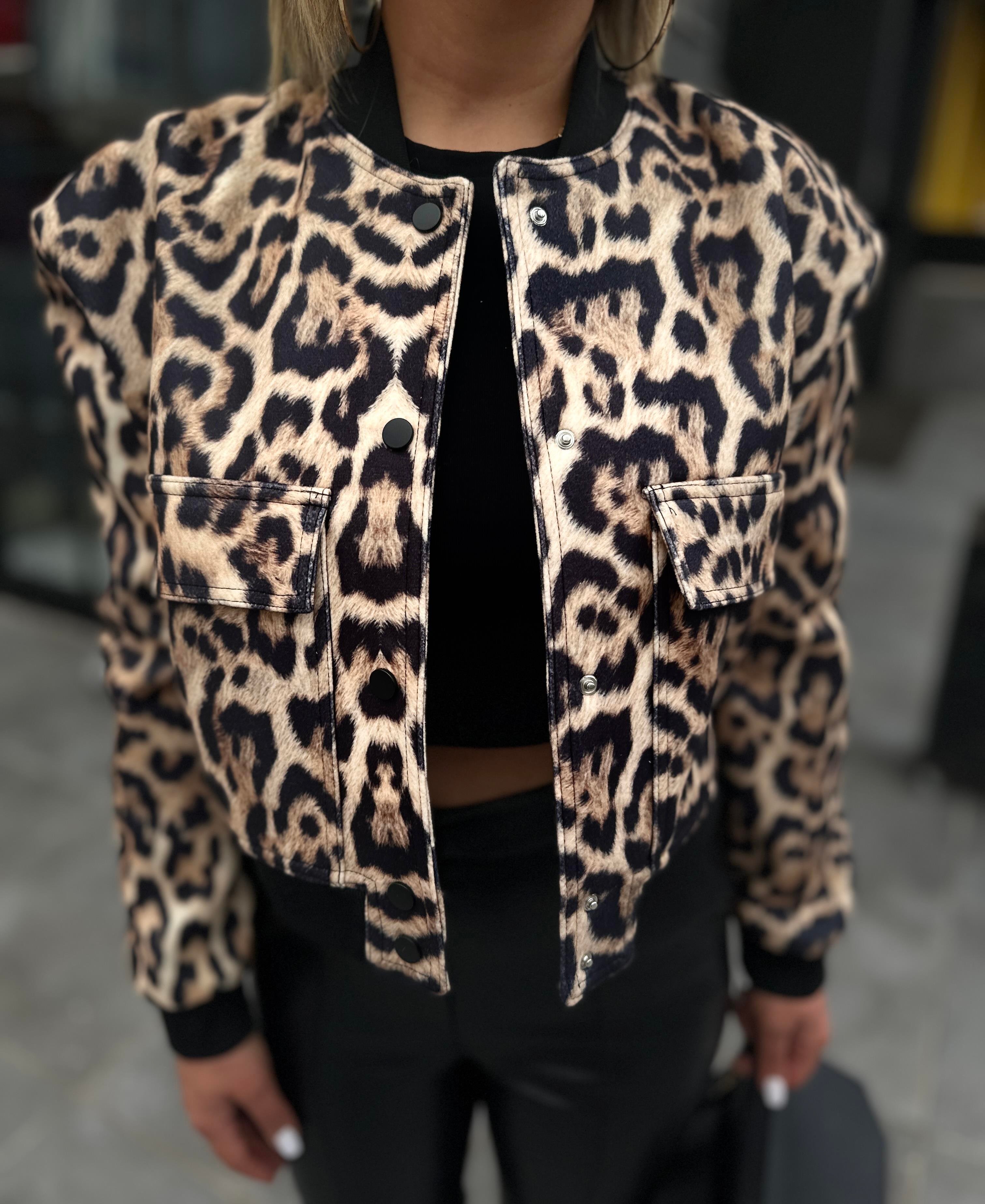 Leopar Desen Bomber Ceket 