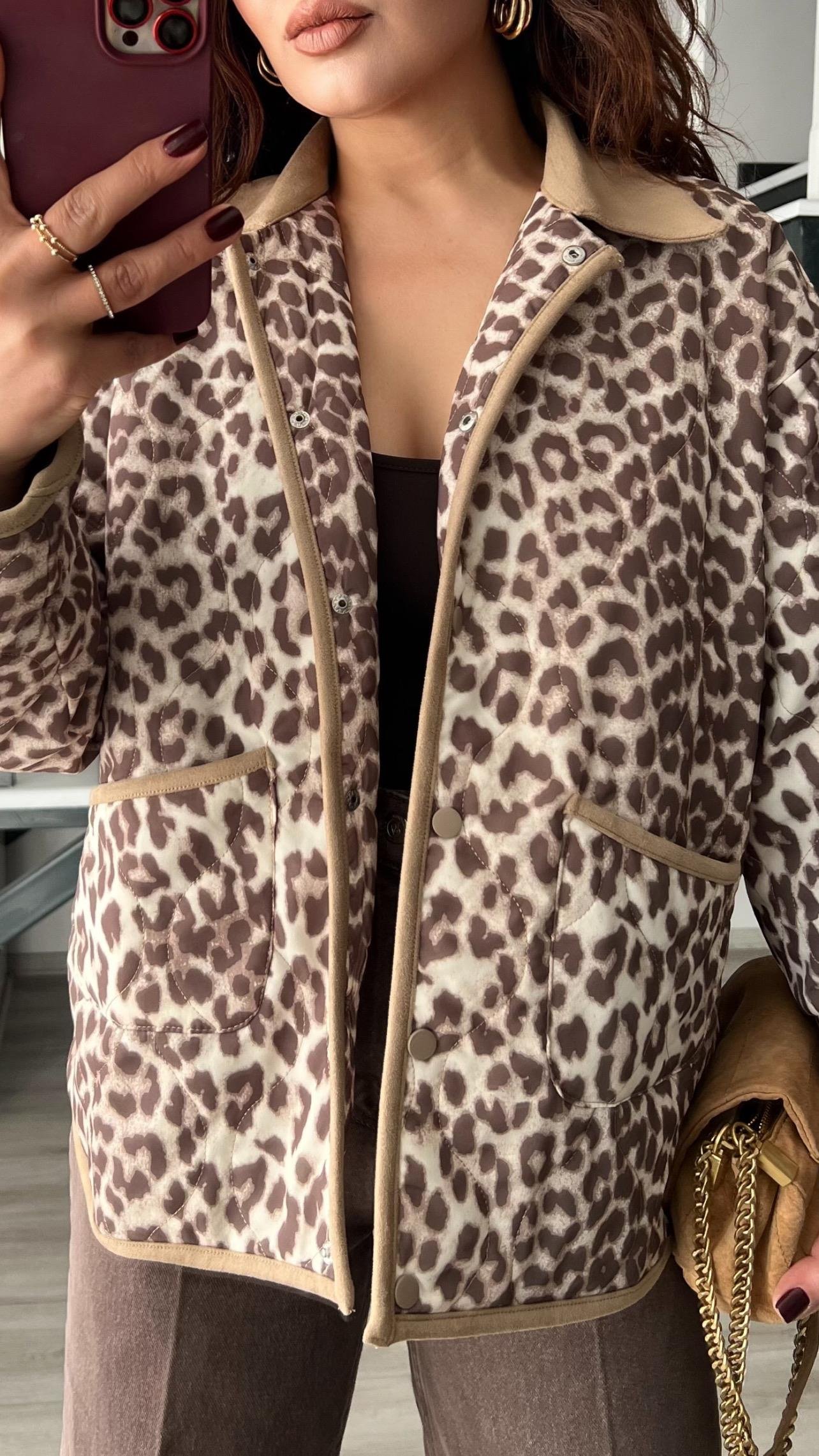 Leopar Desen Kapitone Astarlı Ceket