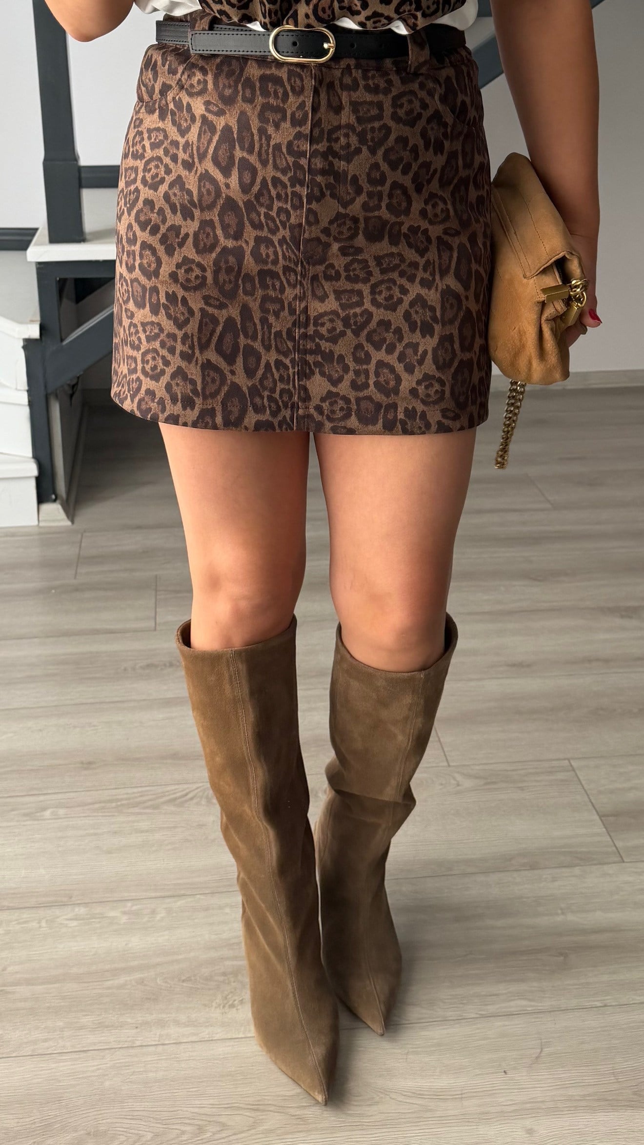 Leopard Print Belted Mini Skirt