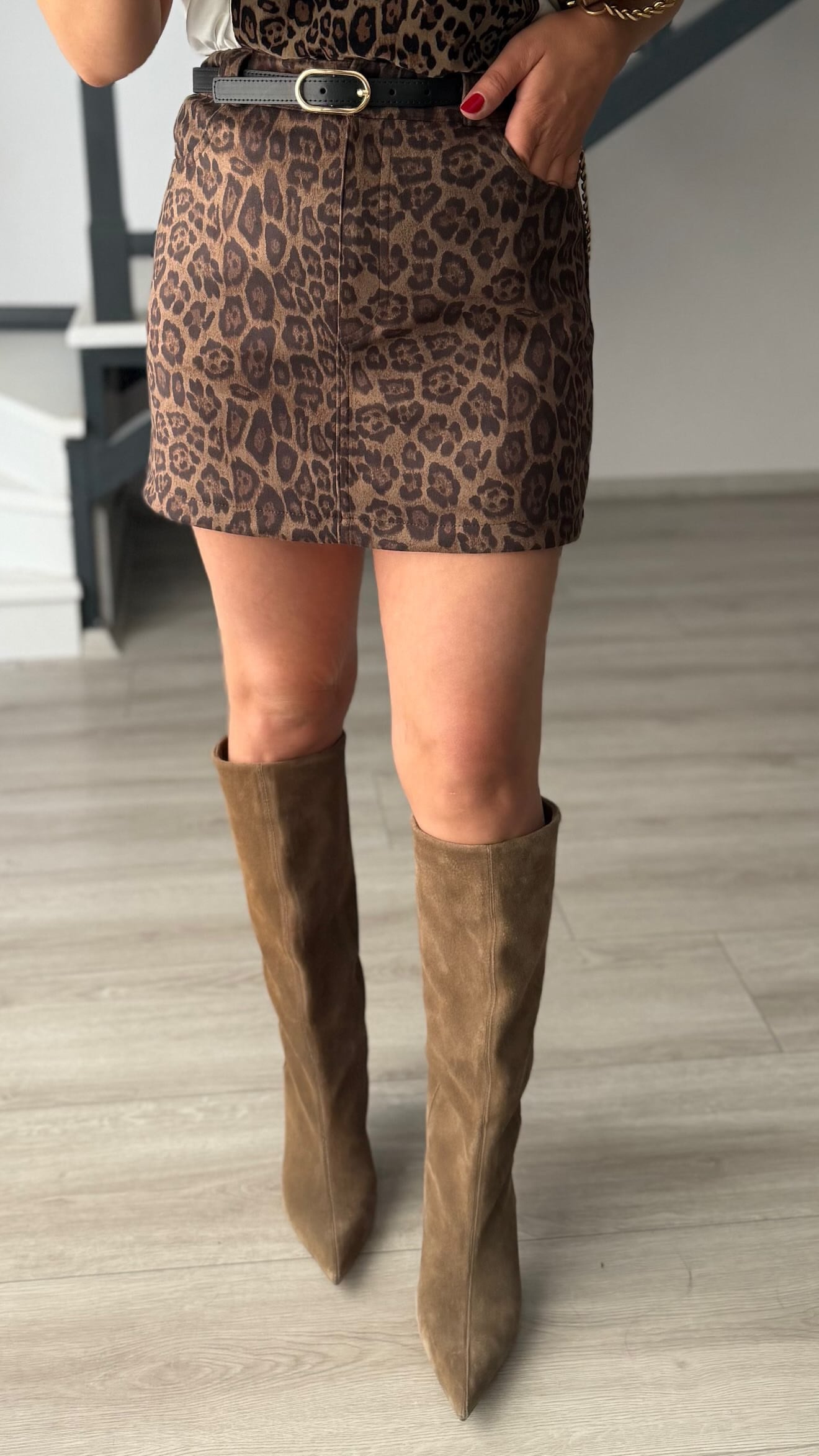 Leopard Print Belted Mini Skirt