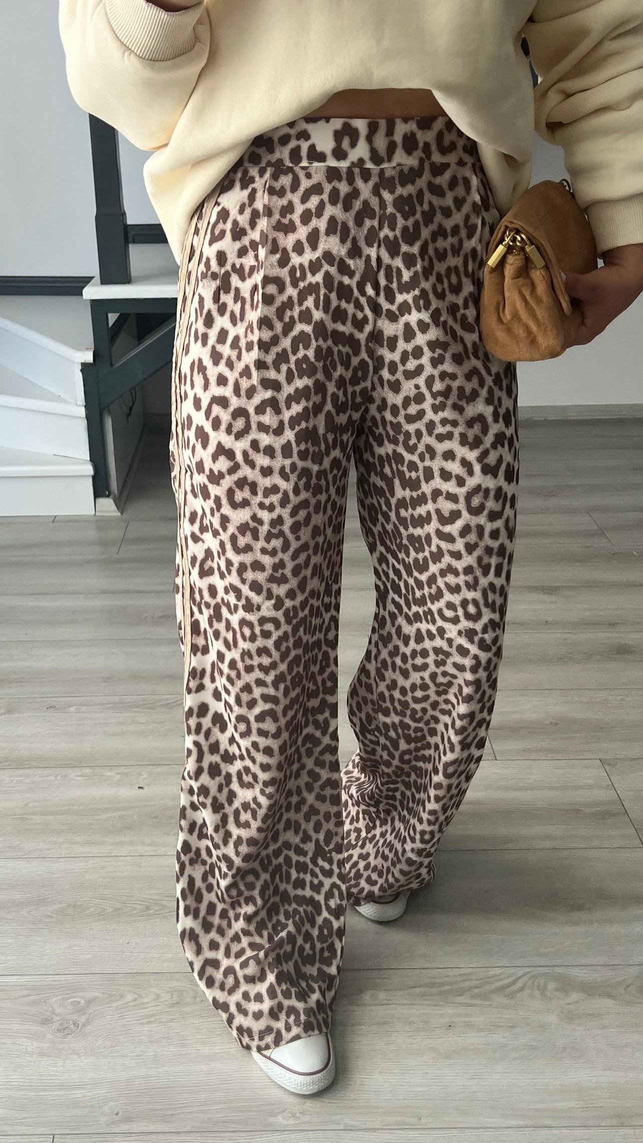 Leopar Desen Saten Pantolon