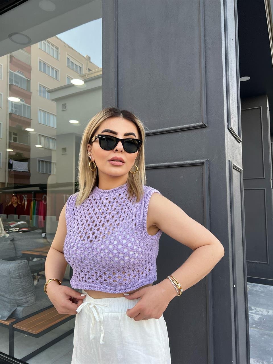 Lila Örme Crop