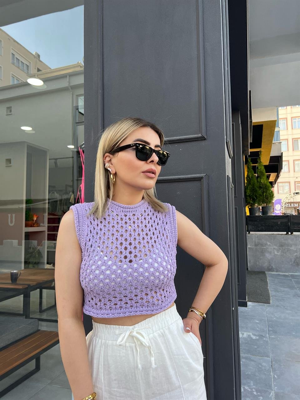Lila Örme Crop