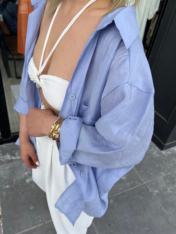 Lila Oversize Tensel Gömlek 