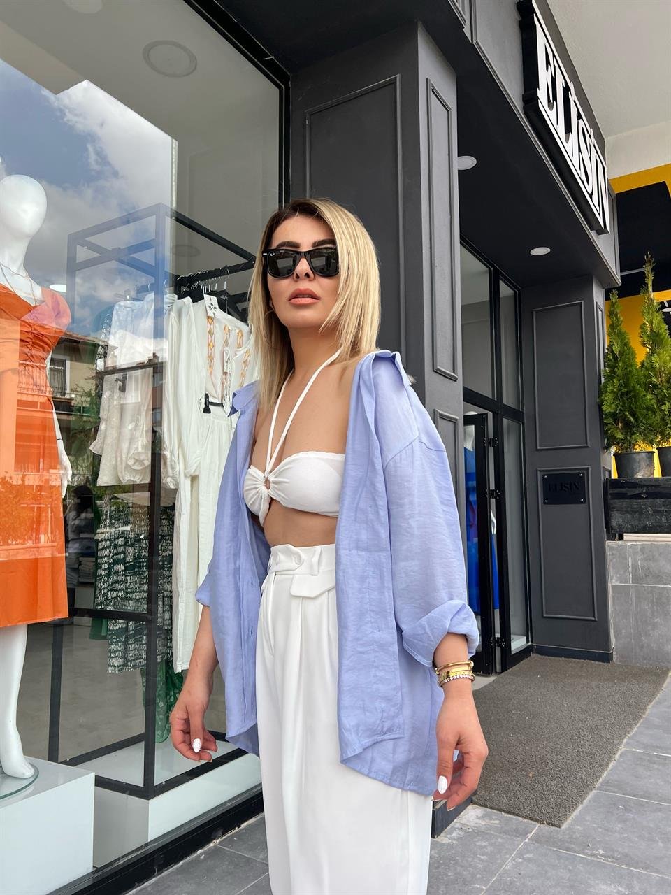 Lila Oversize Tensel Gömlek 
