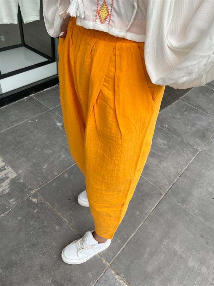 Mango Beli Lastikli Piliseli Müslin  Pantolon