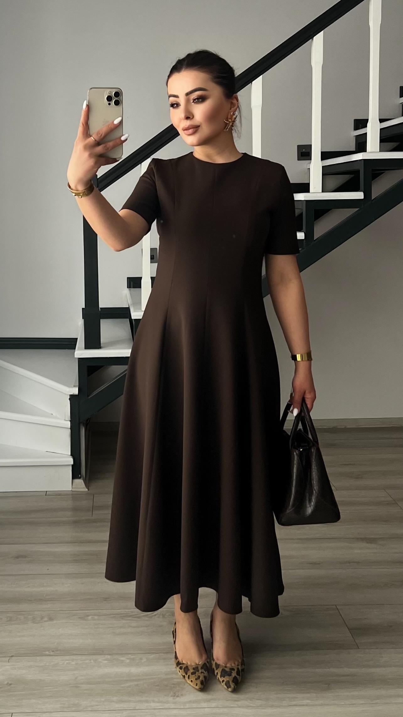 Marka Model Kahve Premium Volanlı Midi Boy Elbise