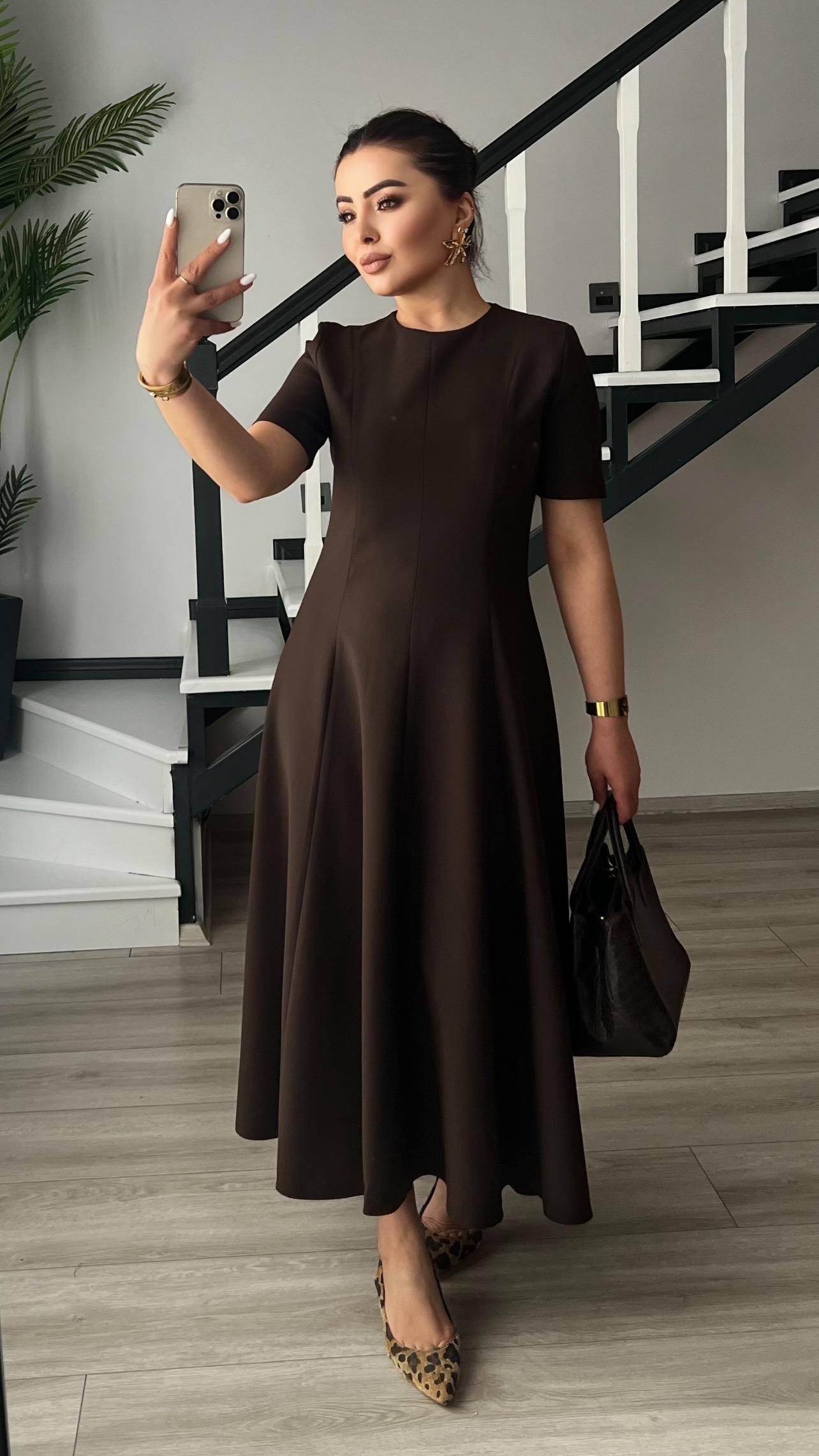 Marka Model Kahve Premium Volanlı Midi Boy Elbise
