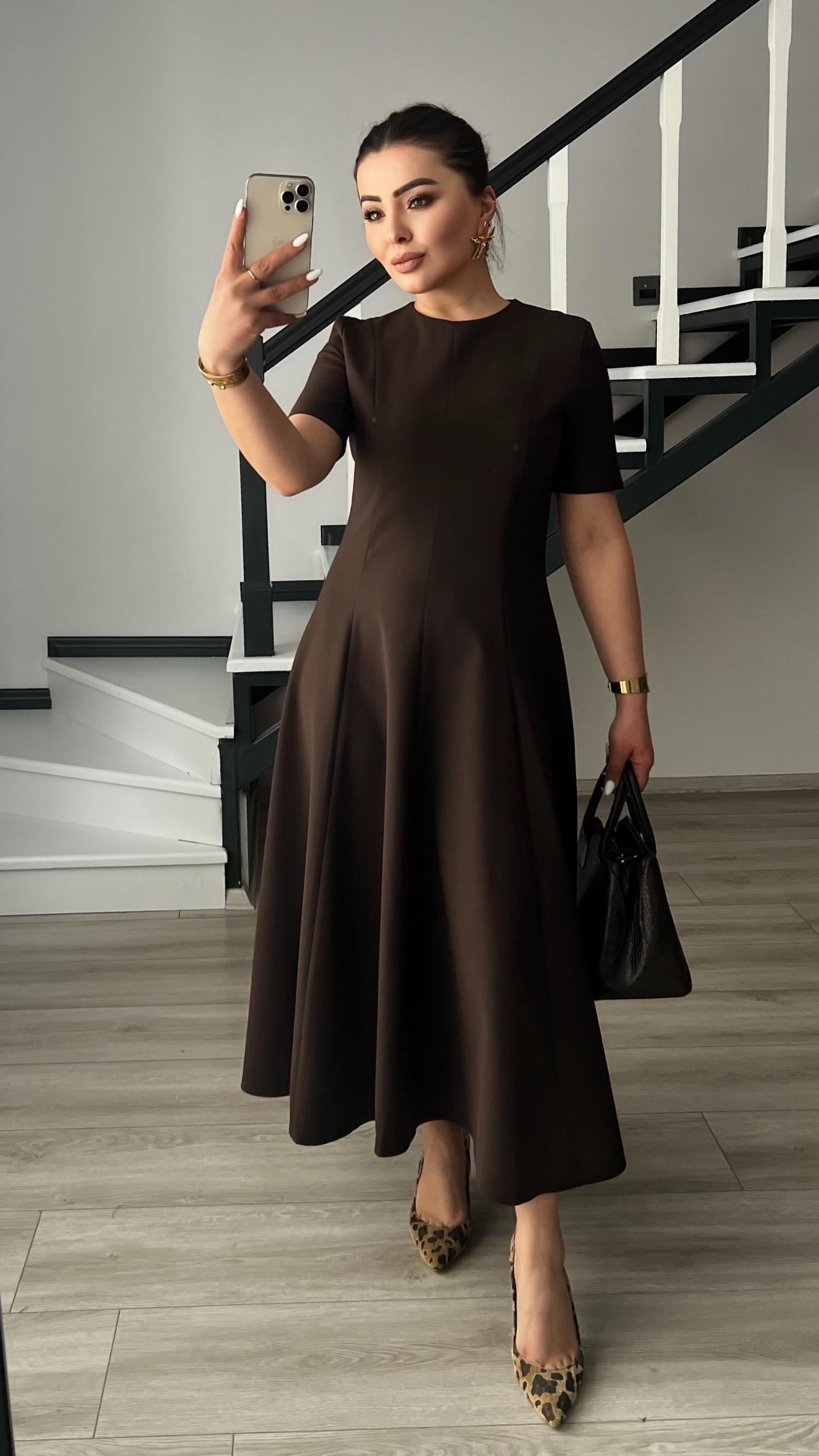Marka Model Kahve Premium Volanlı Midi Boy Elbise