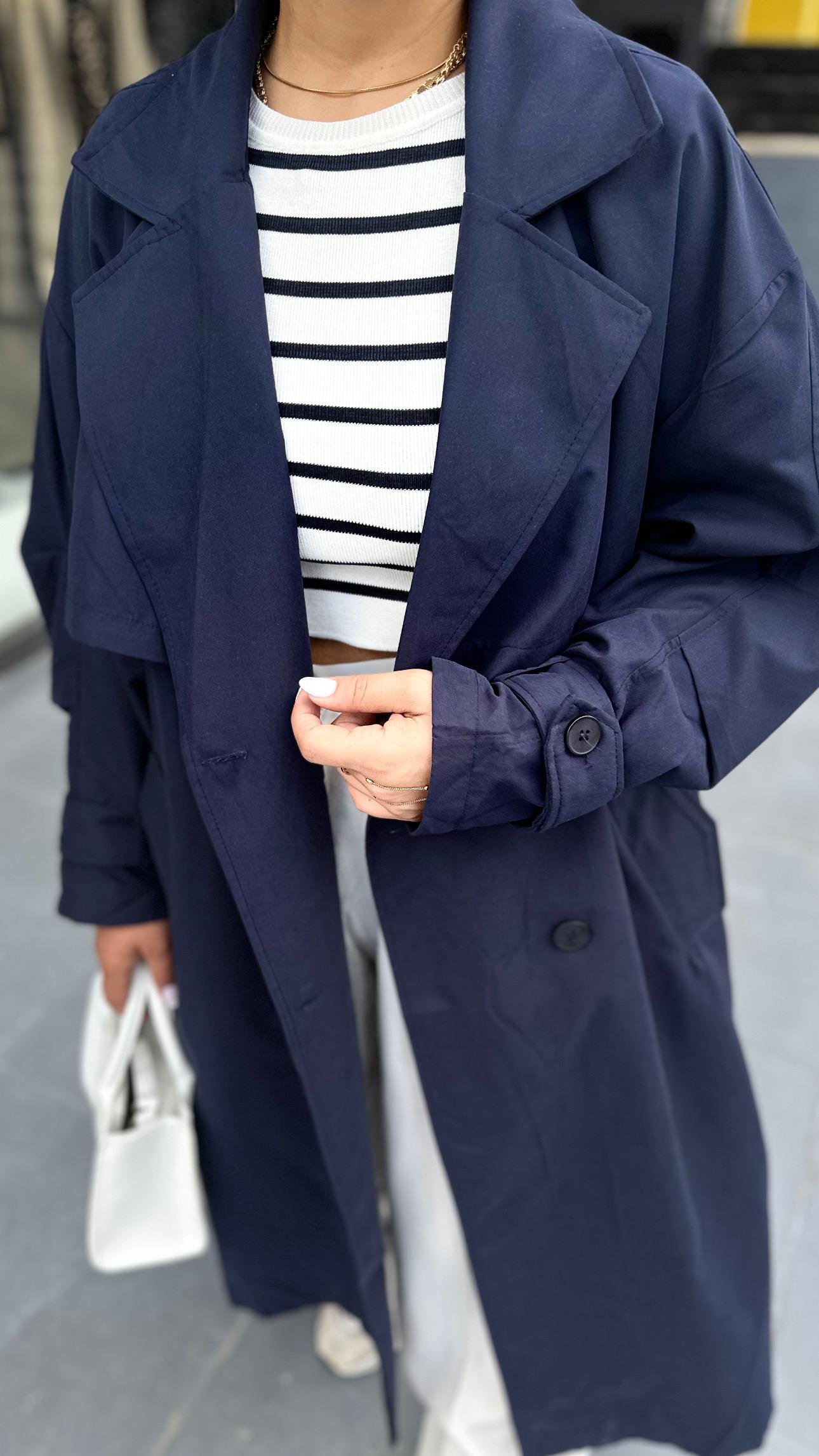 Marka Model Lacivert Oversize Trençkot