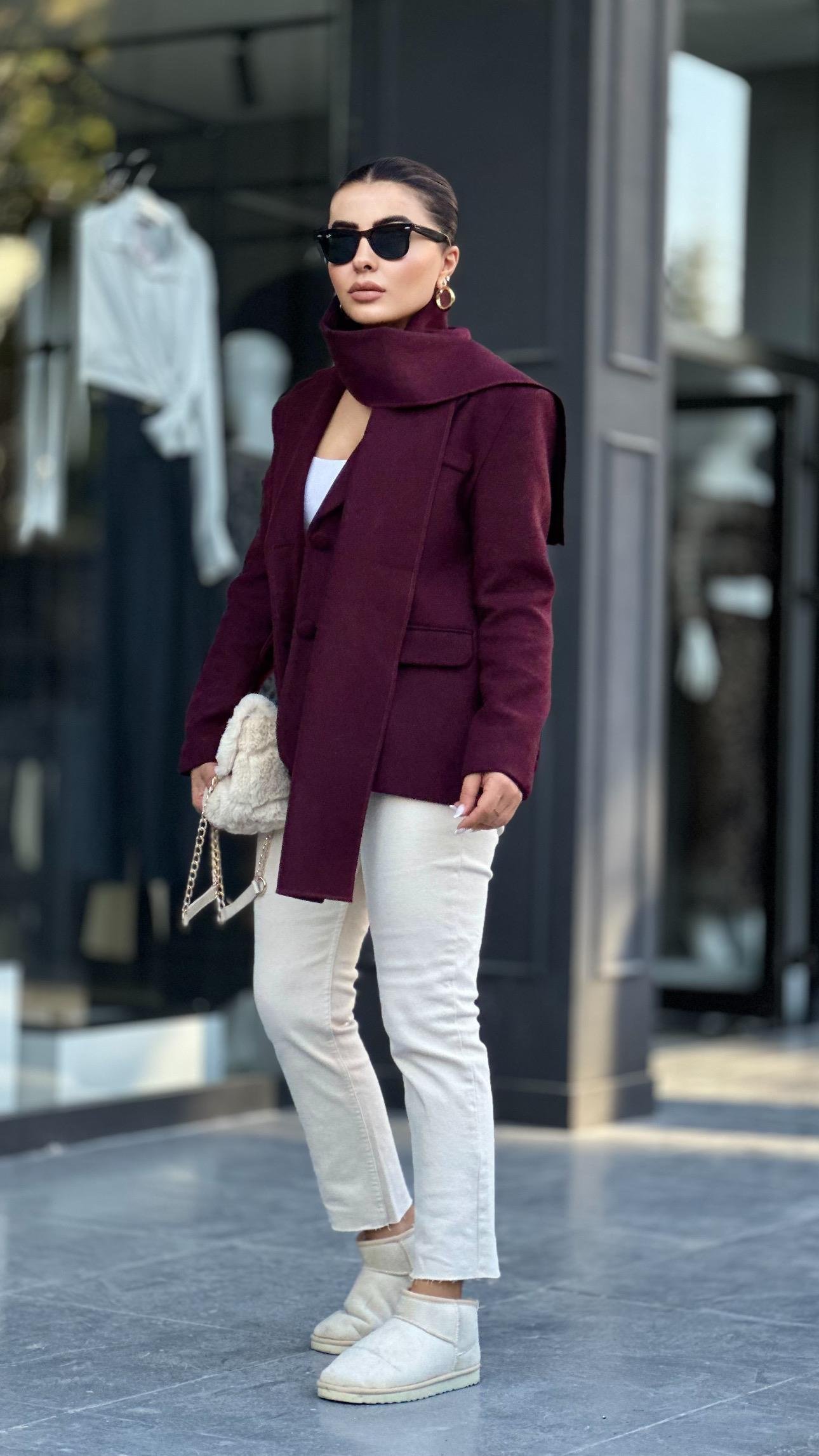 Marka Model Mürdüm Şal Detaylı Blazer Ceket