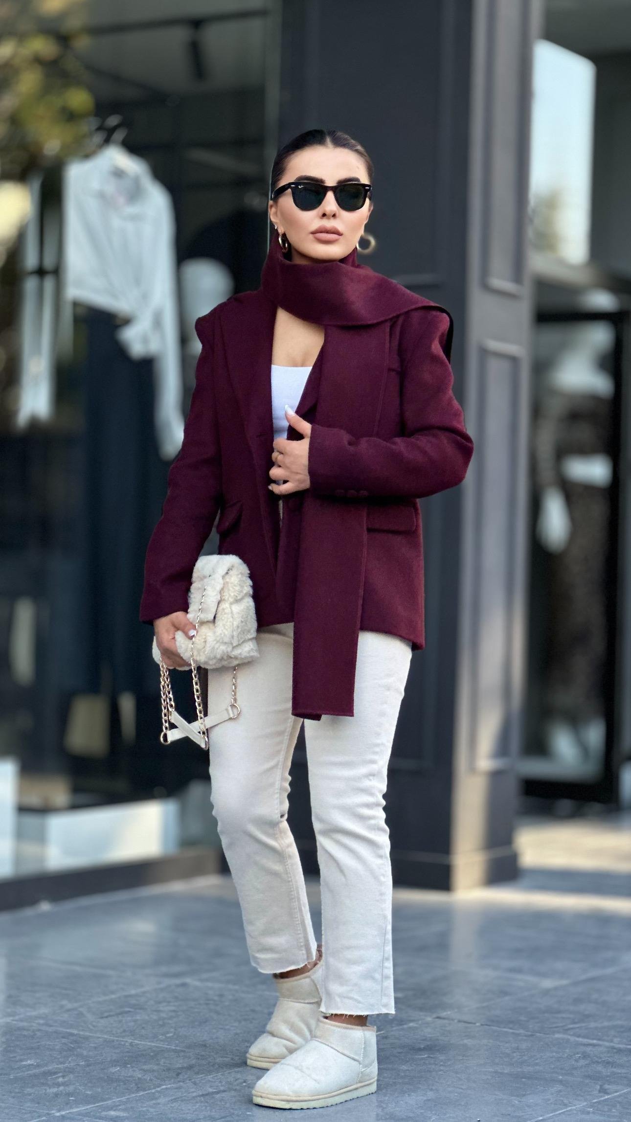 Marka Model Mürdüm Şal Detaylı Blazer Ceket
