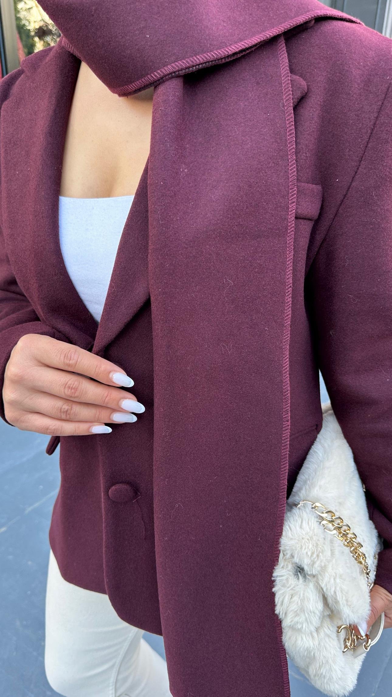 Marka Model Mürdüm Şal Detaylı Blazer Ceket