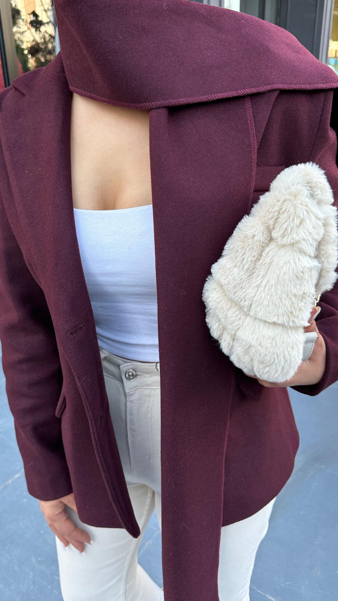 Marka Model Mürdüm Şal Detaylı Blazer Ceket