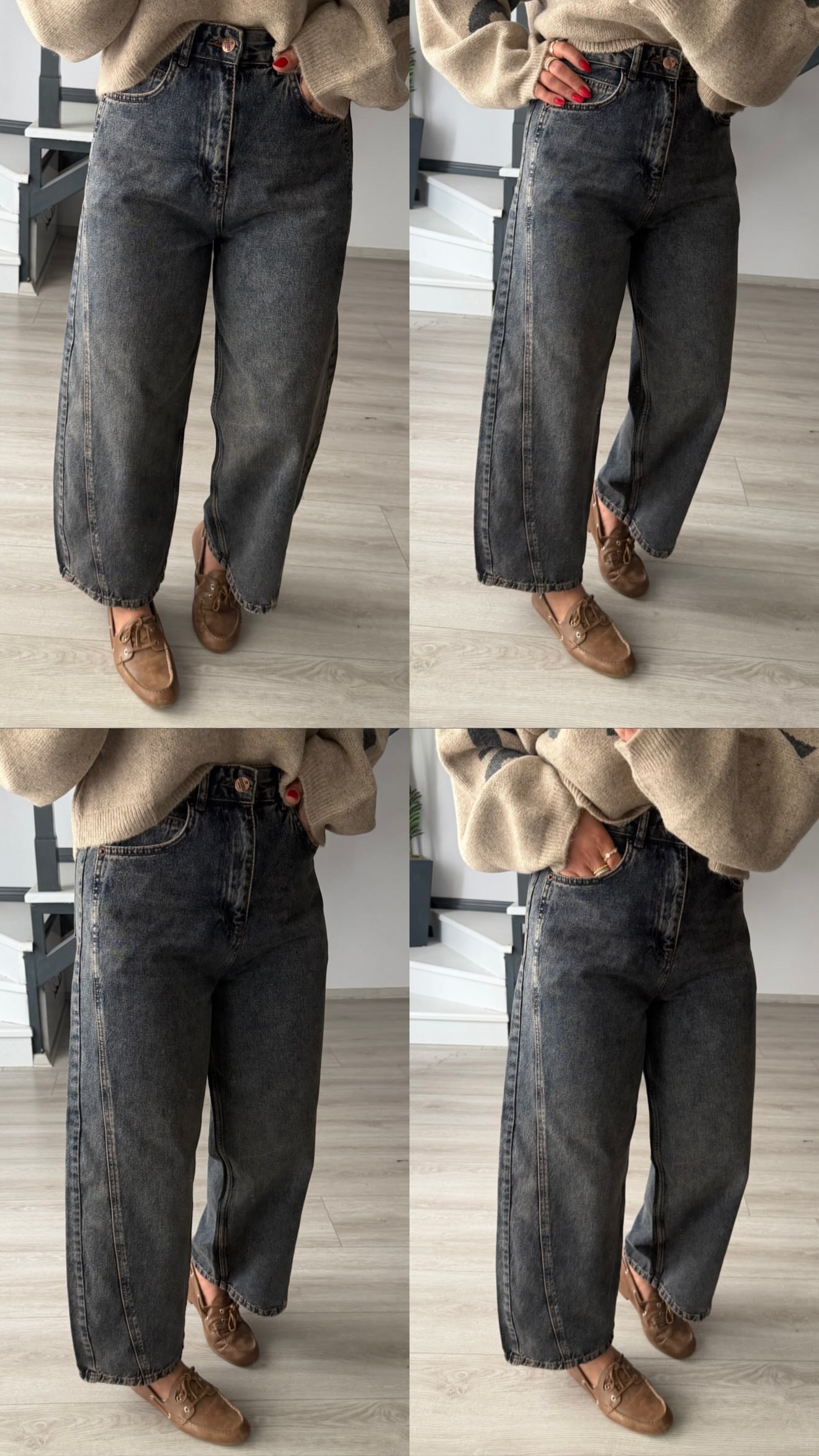 Mavi Eskitme Yıkama Yanı Çift Dikişli Baggy Jean