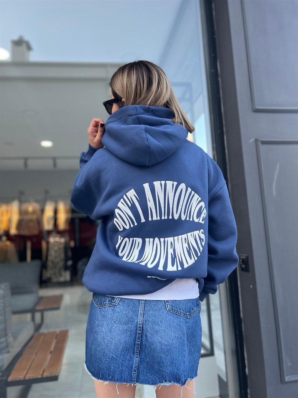 Mavi Kapüşonlu Unisex Oversize Sweat