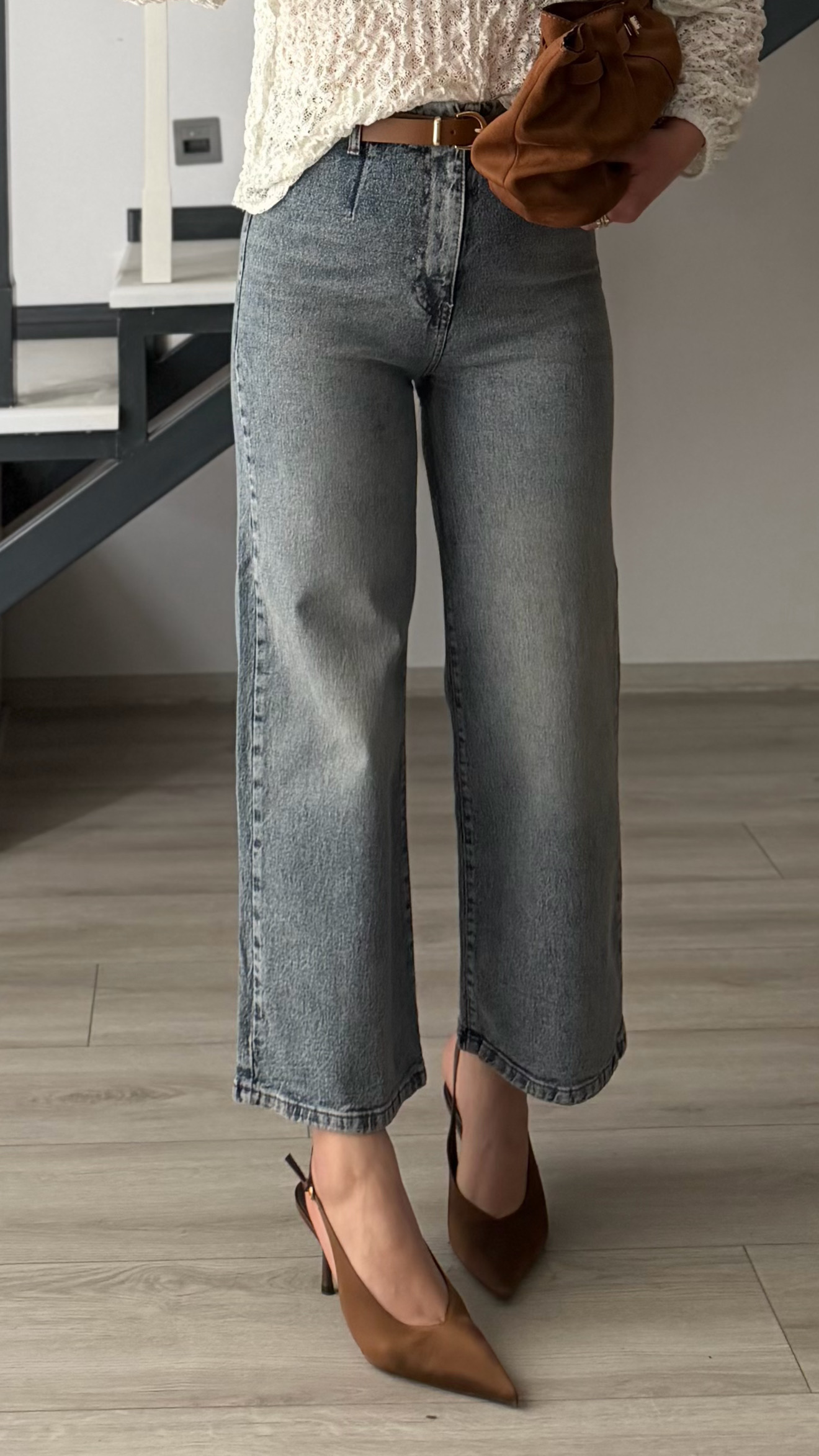 Mavi Kemerli Wide Leg Jean