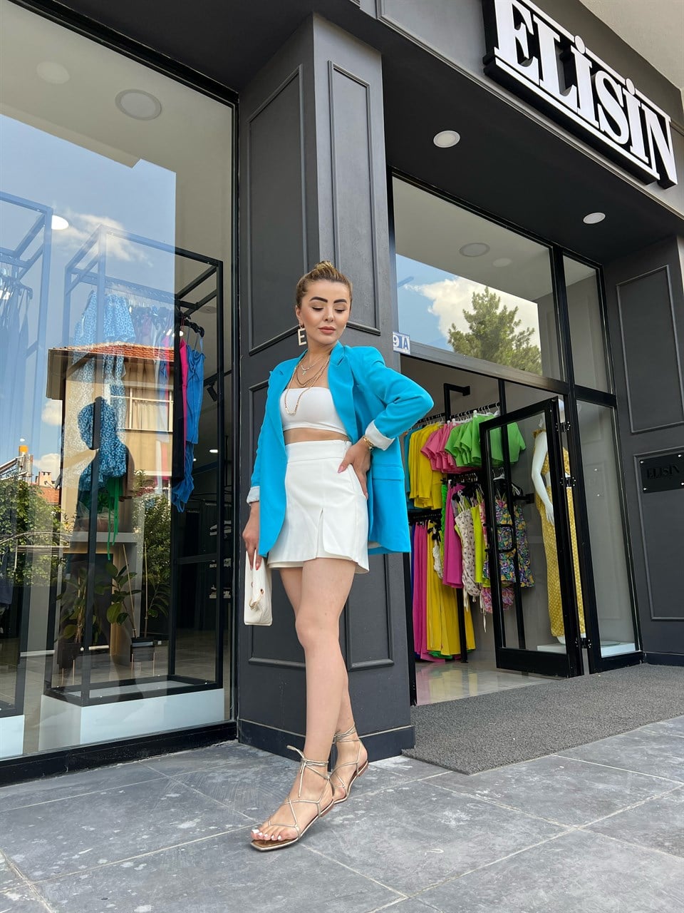 Mavi Keten Blazer Ceket