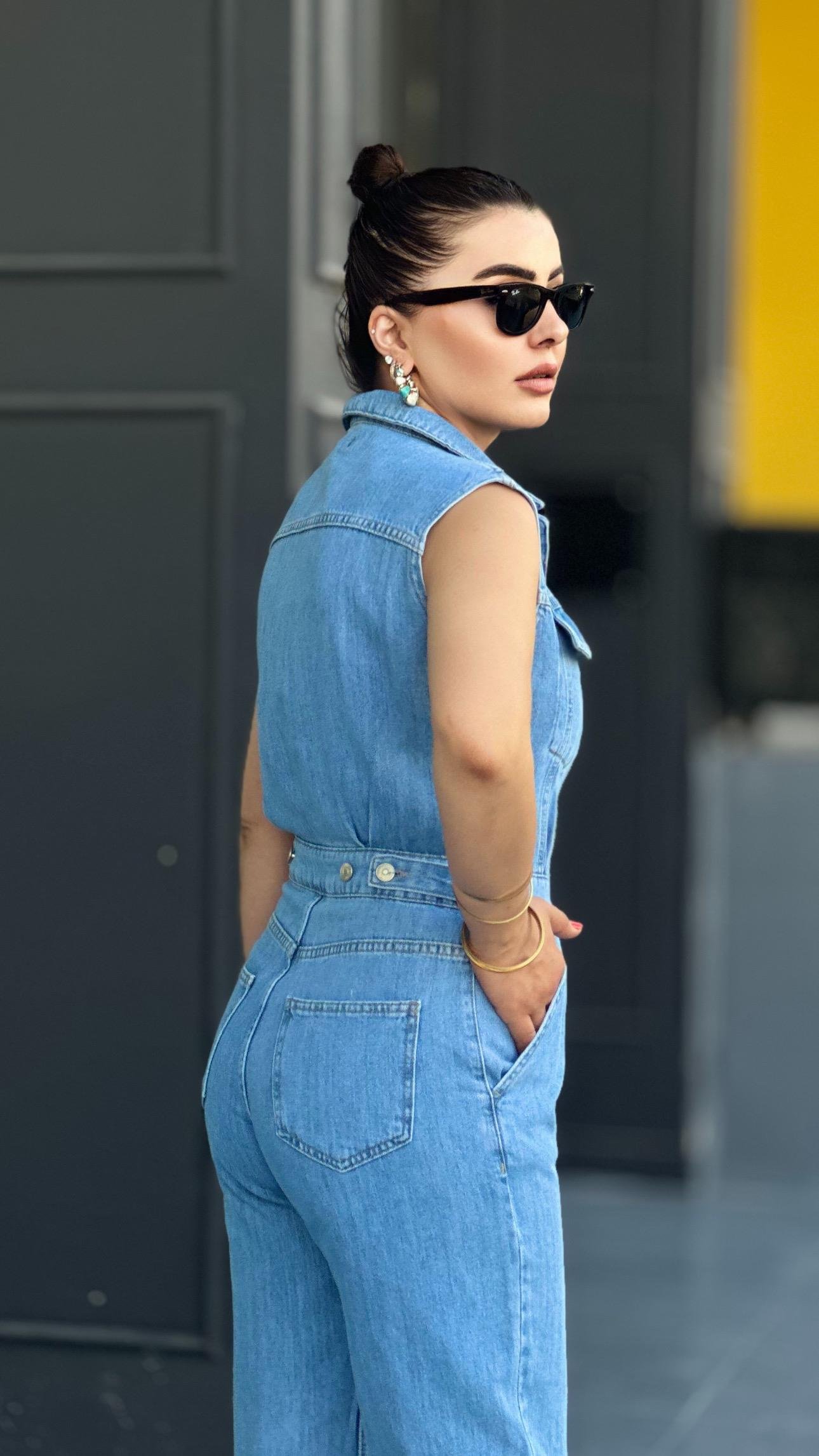 Mavi Kolsuz Denim Tulum