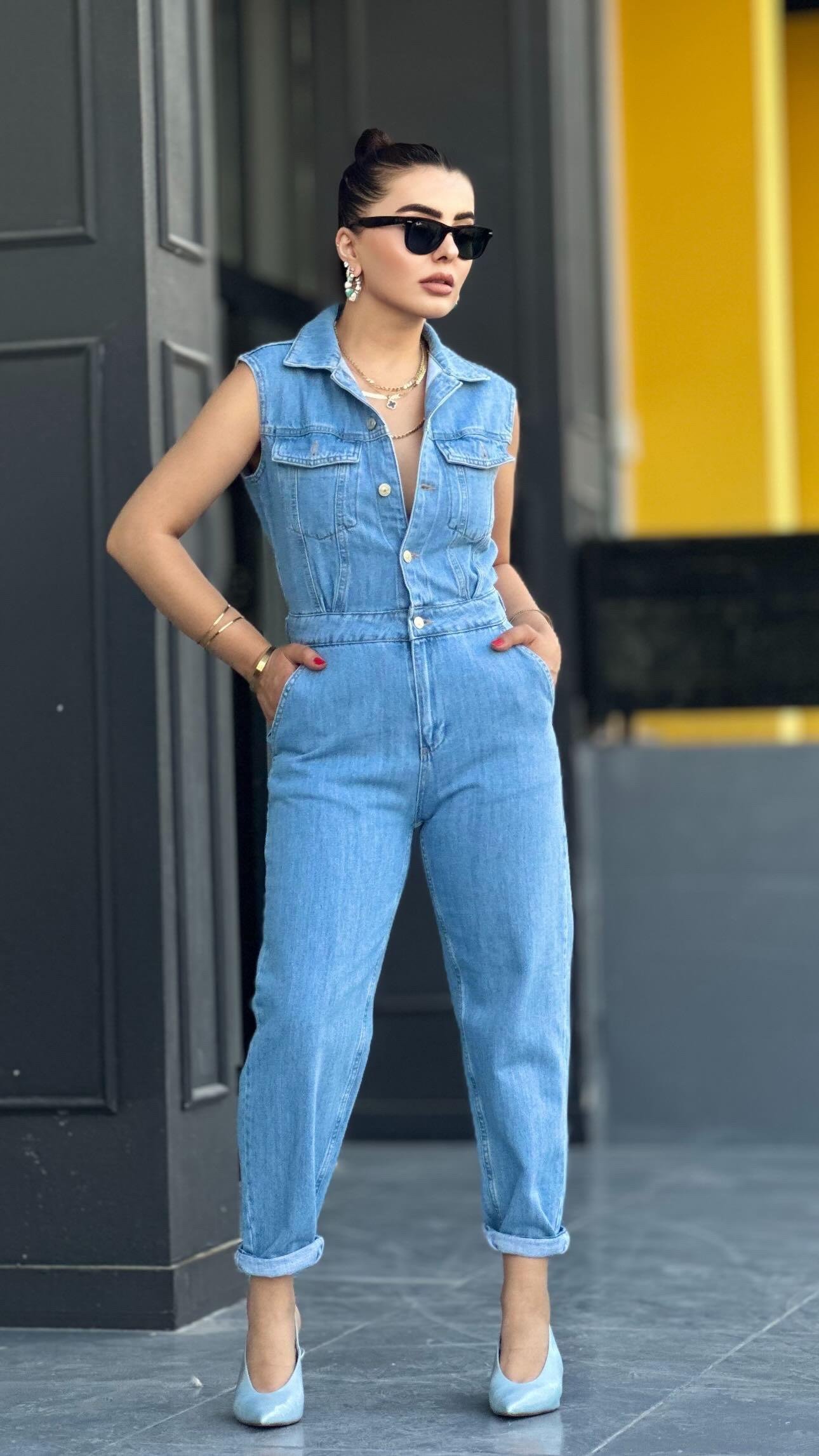 Mavi Kolsuz Denim Tulum