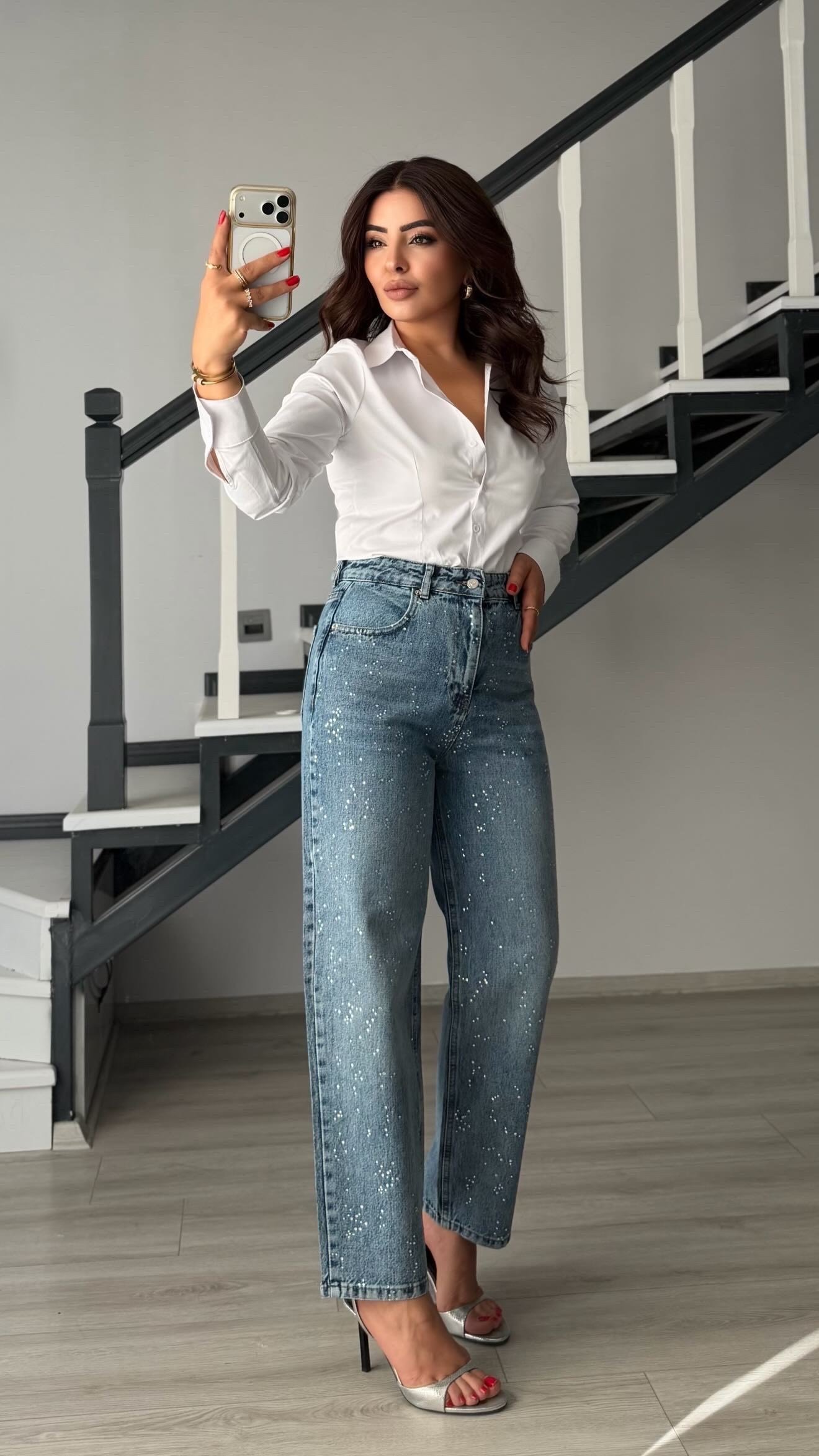 Mavi Taşlı Skater Jean