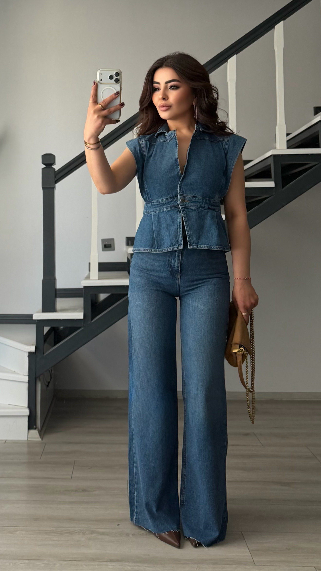 Mavi Yıkamalı Wide Leg Jean