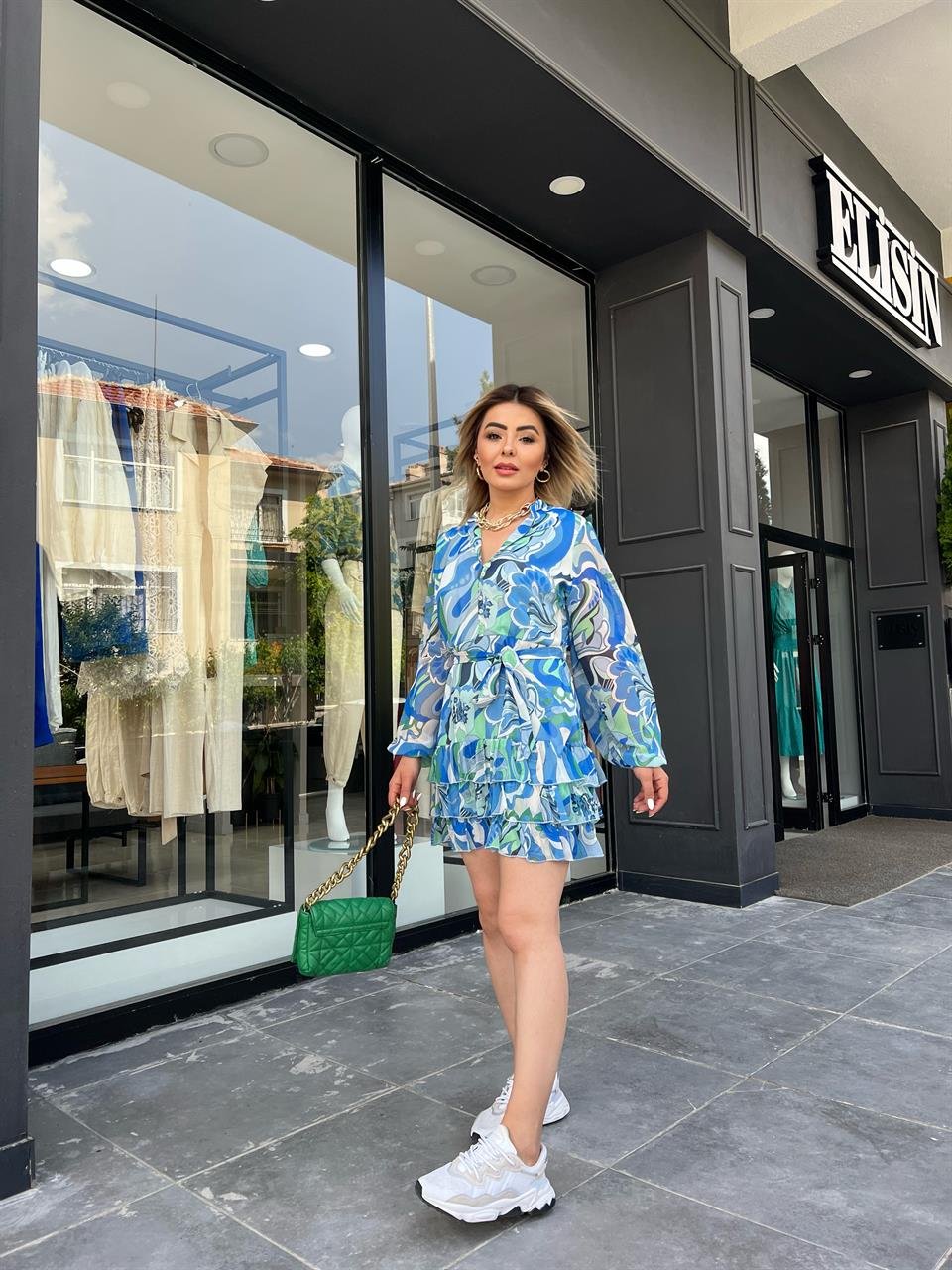 Mini Desenli Şifon Elbise 