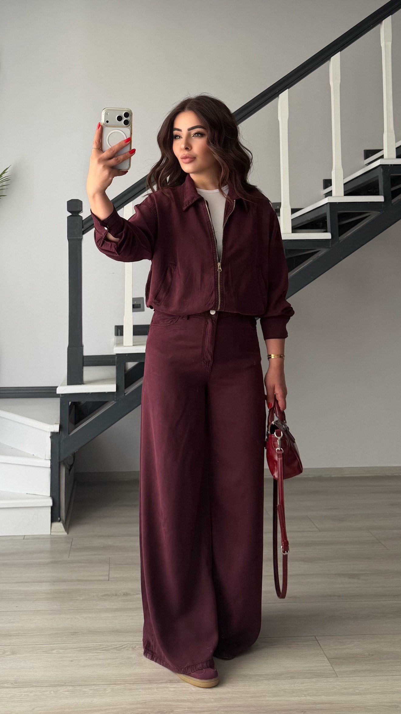 Mürdüm Tencel Bomber Ceket-Pantolon Takım