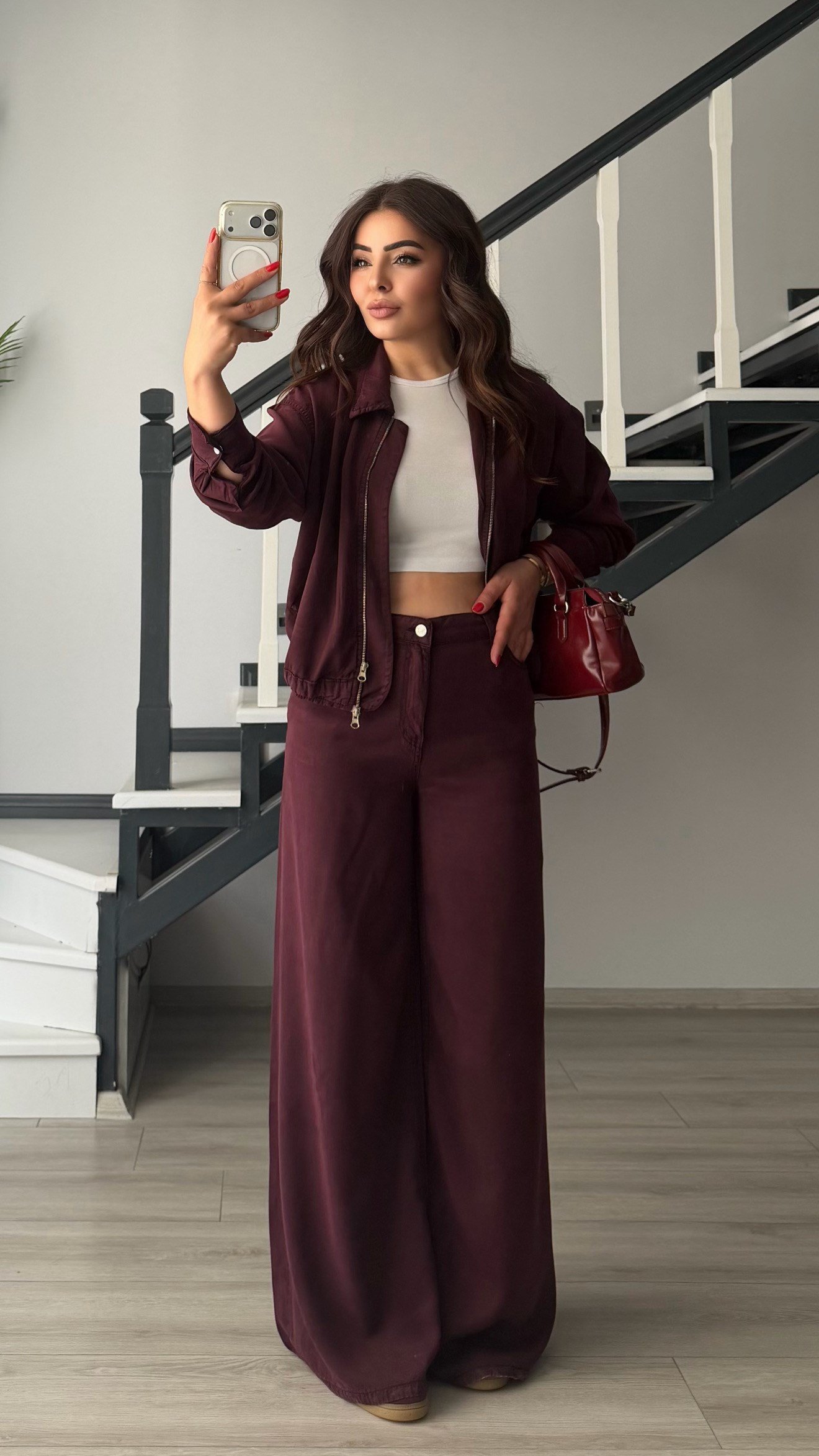 Mürdüm Tencel Bomber Ceket-Pantolon Takım