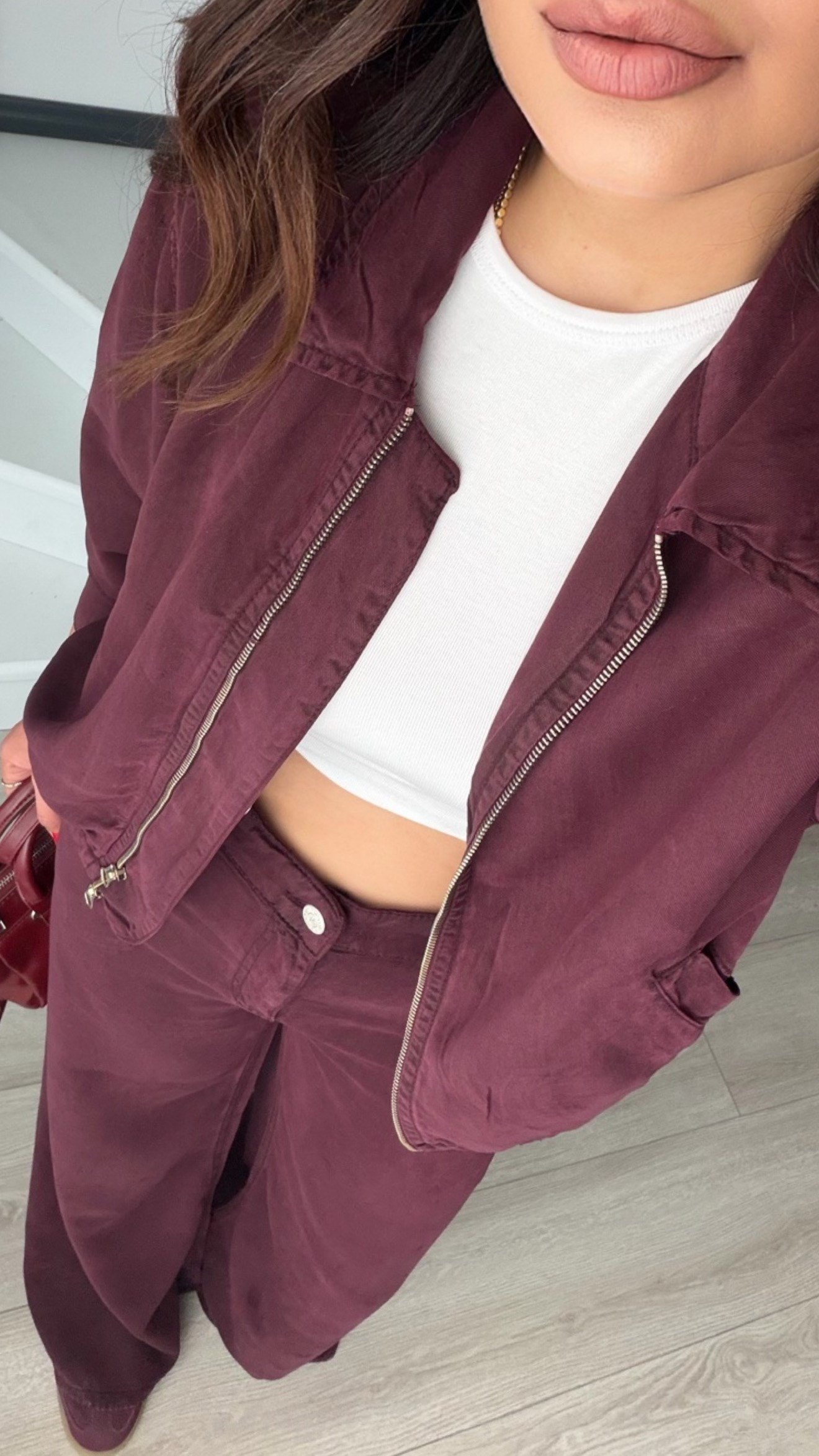 Mürdüm Tencel Bomber Ceket-Pantolon Takım