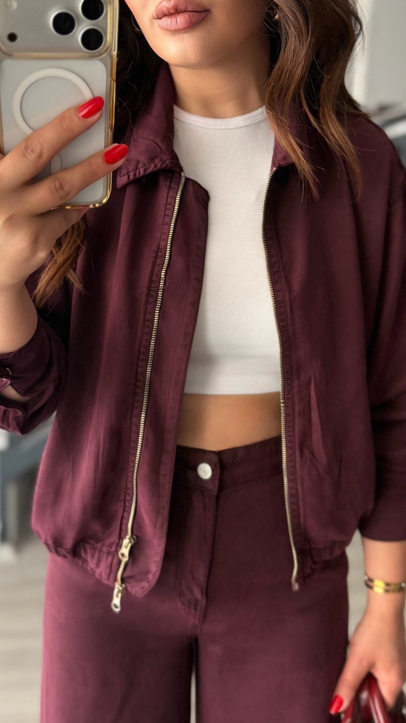 Mürdüm Tencel Bomber Ceket-Pantolon Takım