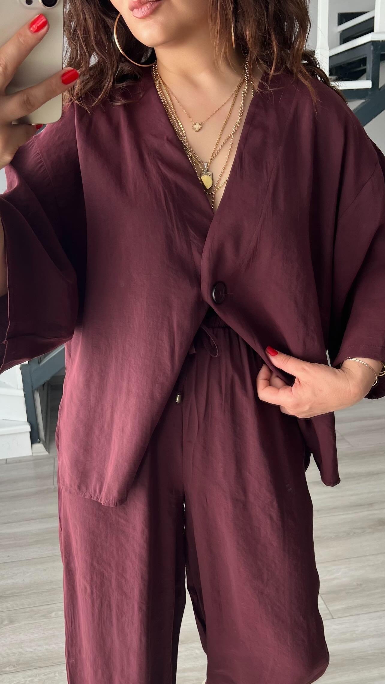 Mürdüm Tnsel Tek Düğme Bluz